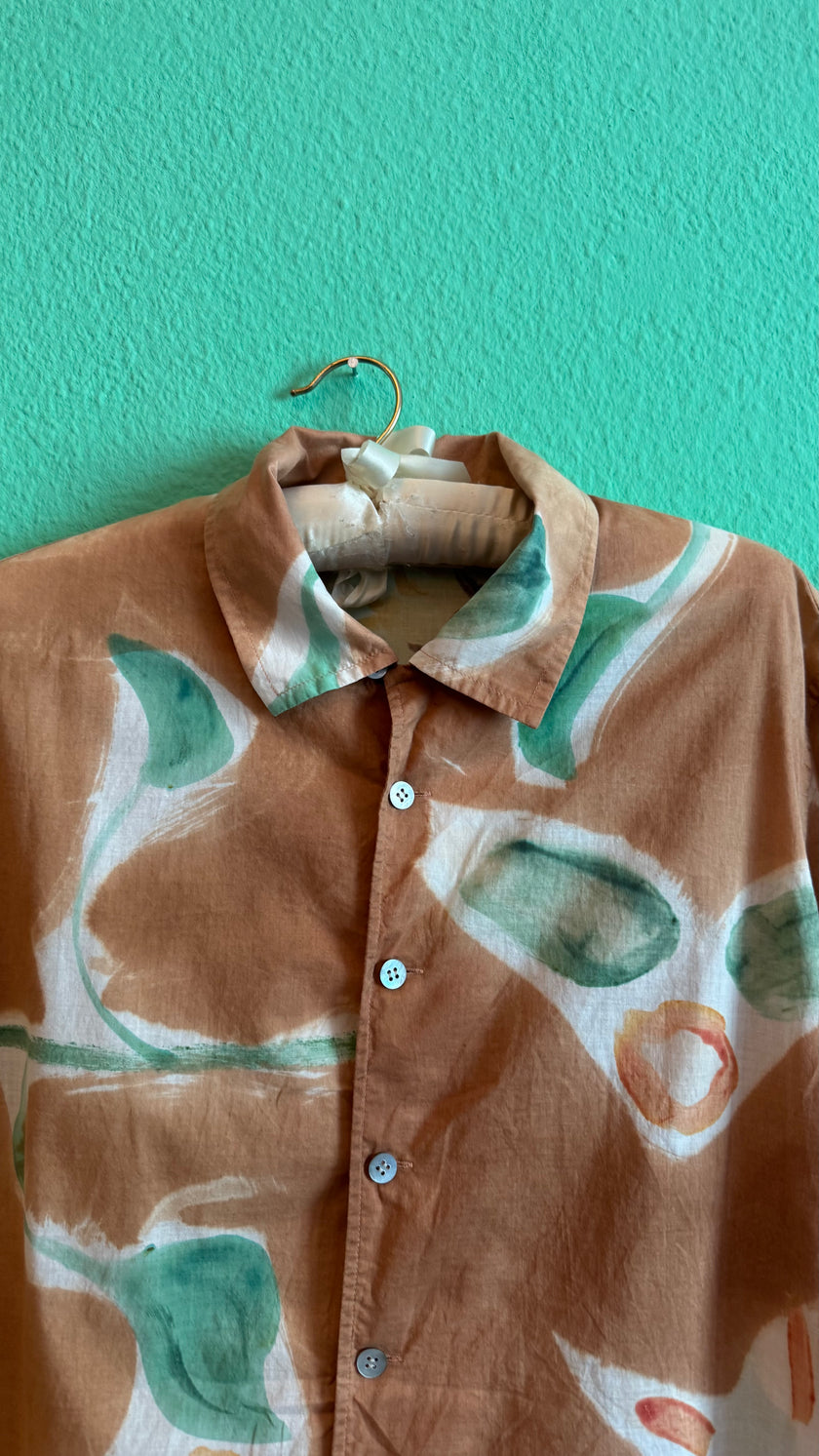 Vintage 1990s Japanese-Sourced Brown Sunflower Print Shirt