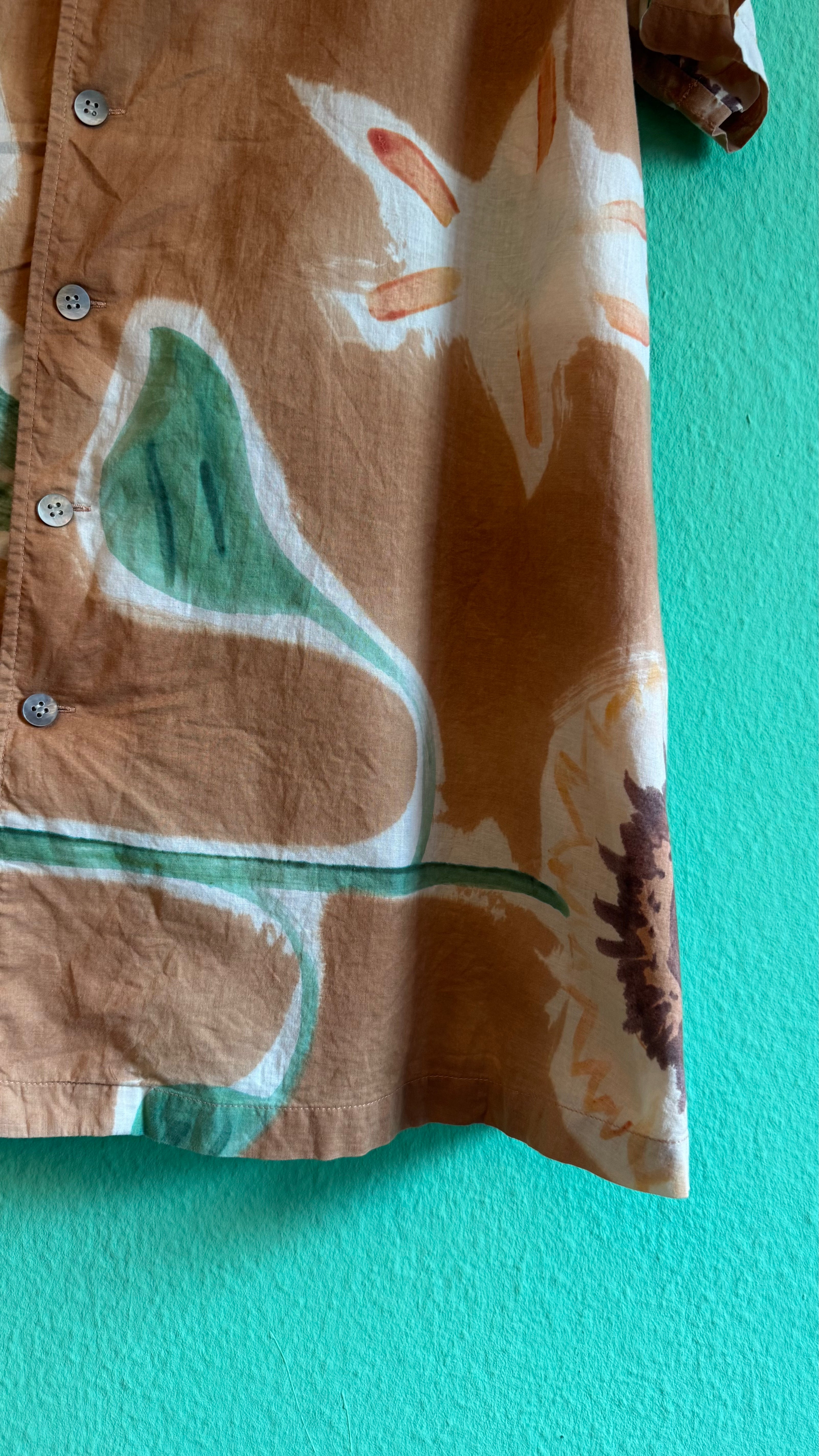 Vintage 1990s Japanese-Sourced Brown Sunflower Print Shirt