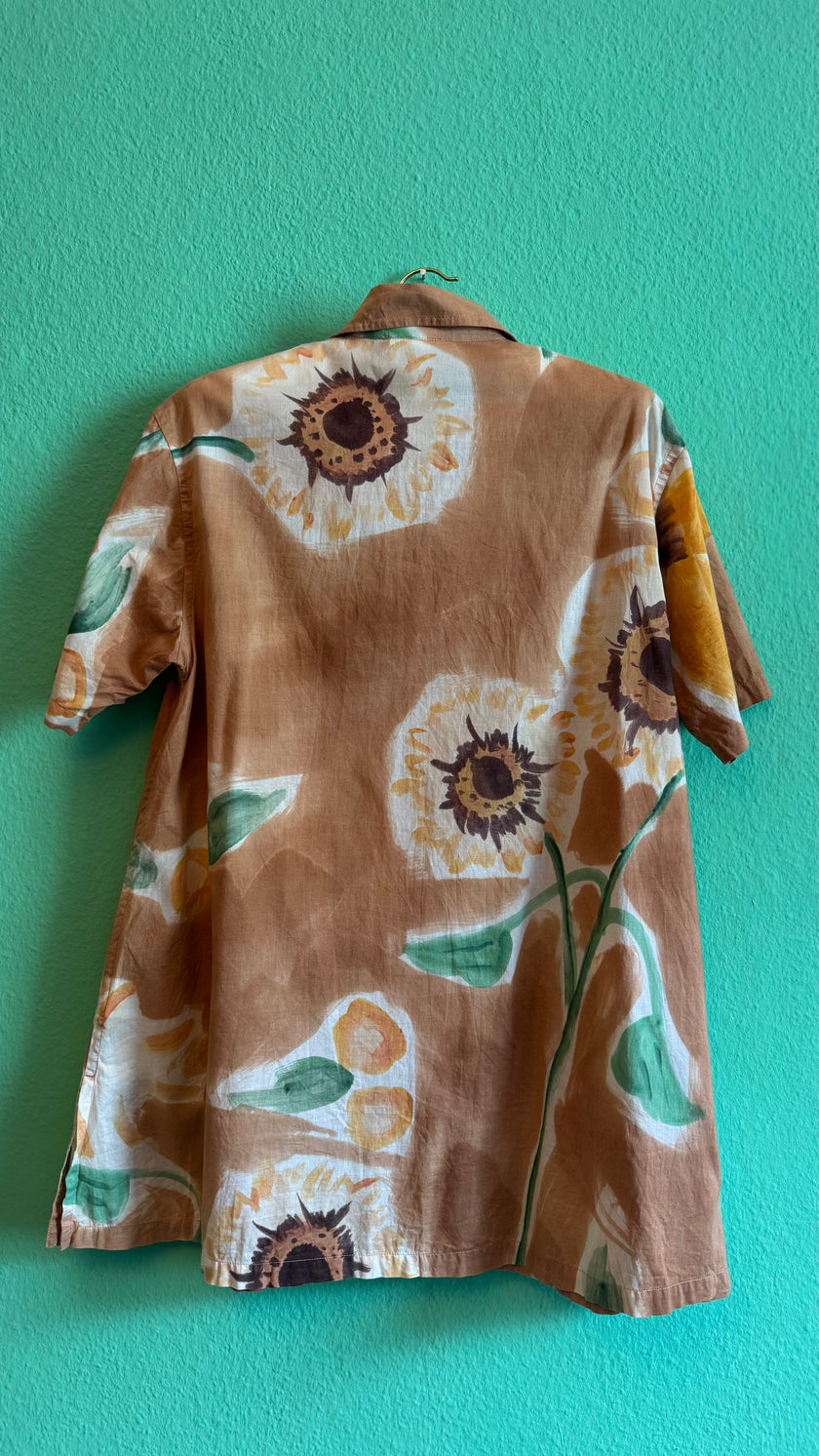 Vintage 1990s Japanese-Sourced Brown Sunflower Print Shirt