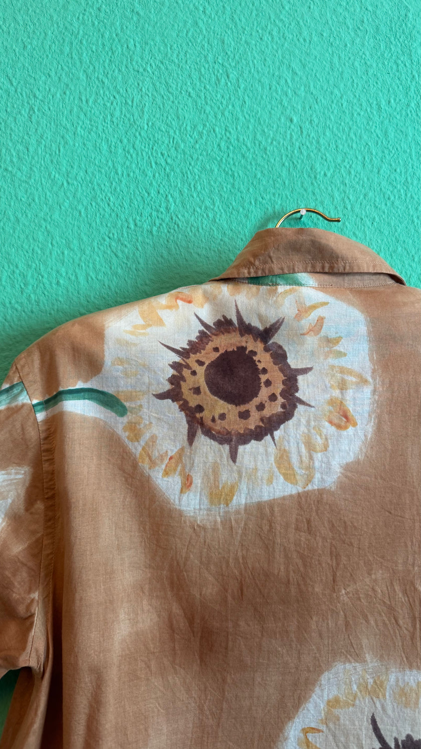 Vintage 1990s Japanese-Sourced Brown Sunflower Print Shirt