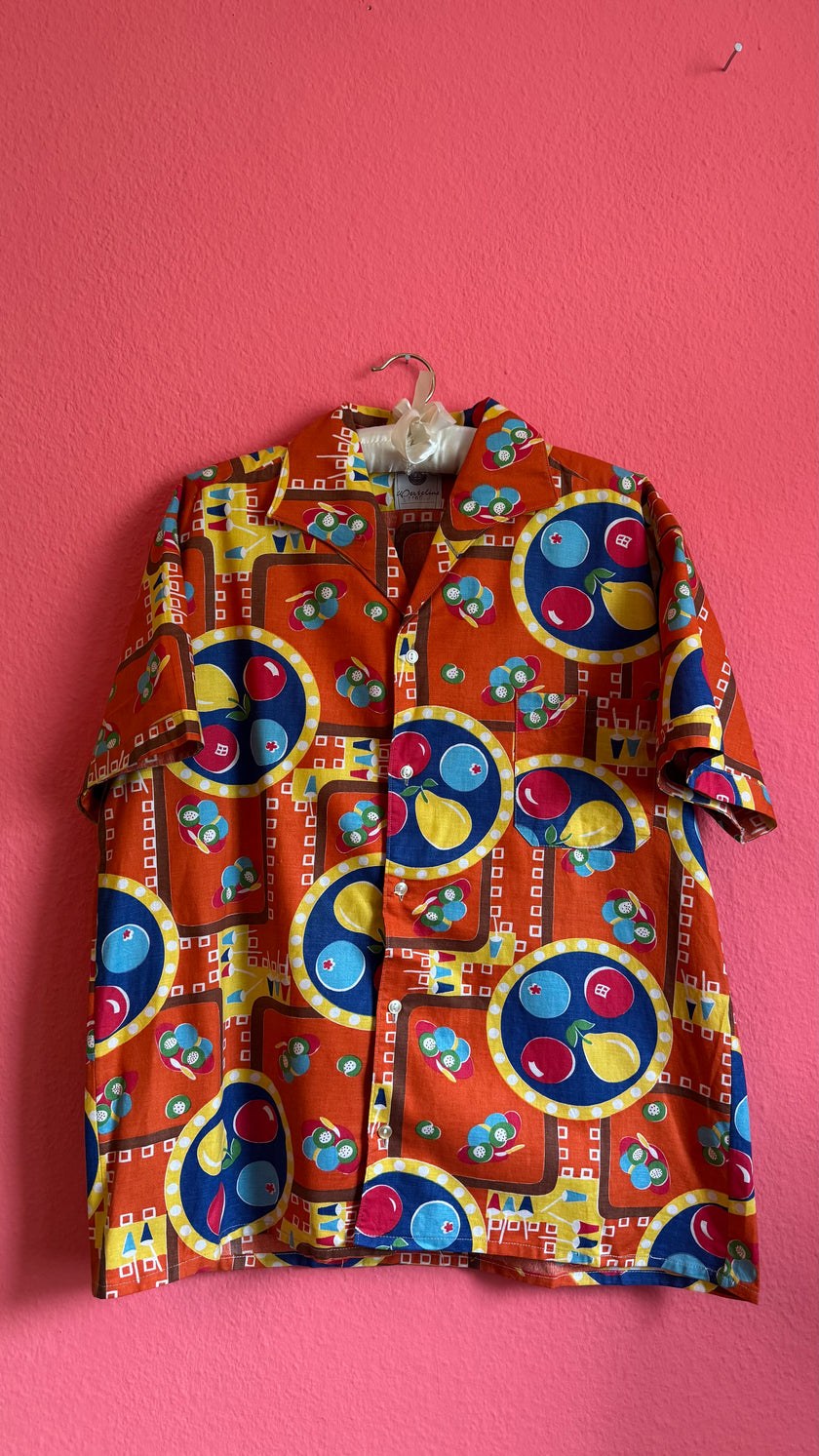 Vintage 1970s Orange Novelty Fruit Print Short-Sleeve Shirt