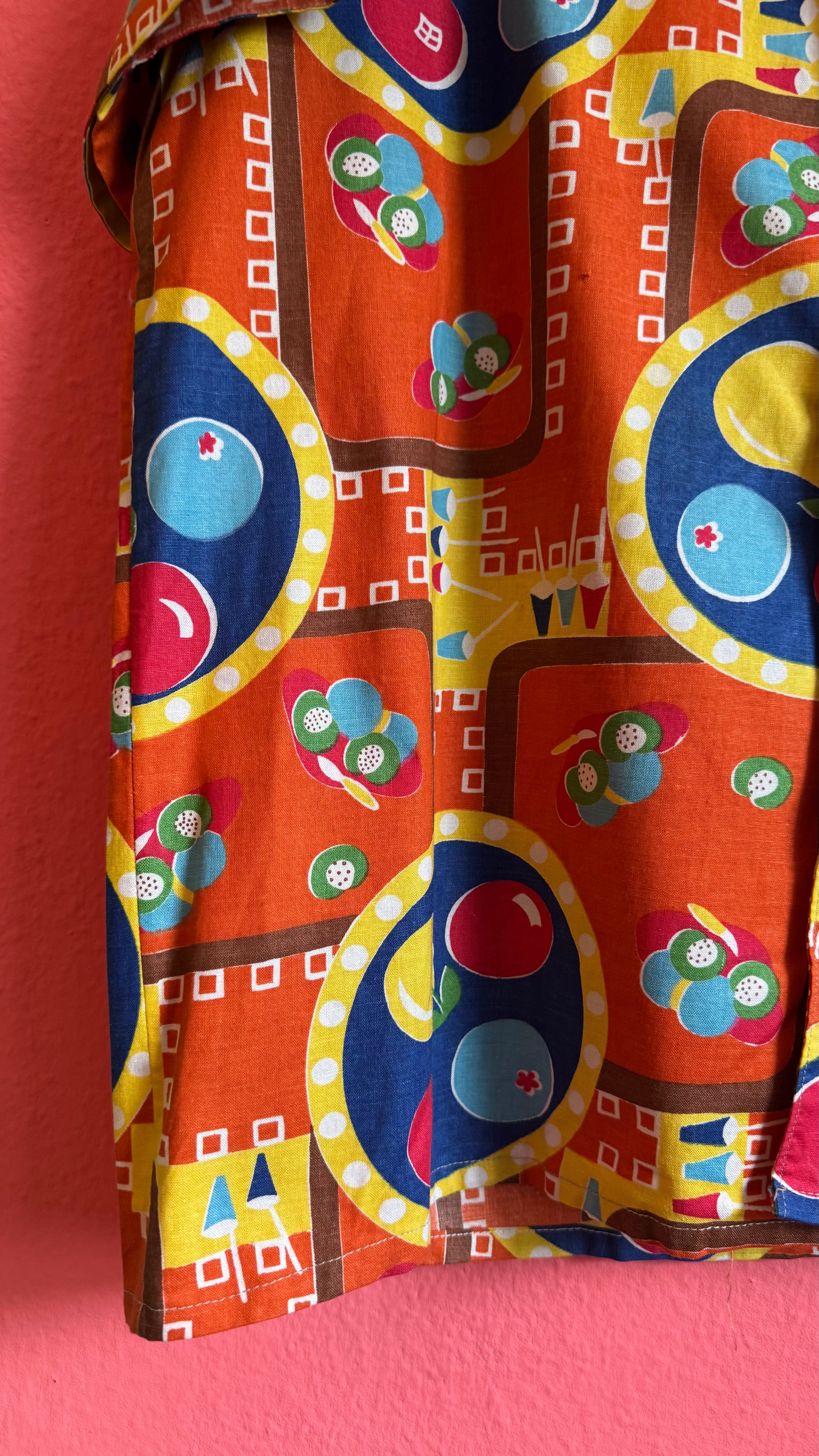 Vintage 1970s Orange Novelty Fruit Print Short-Sleeve Shirt