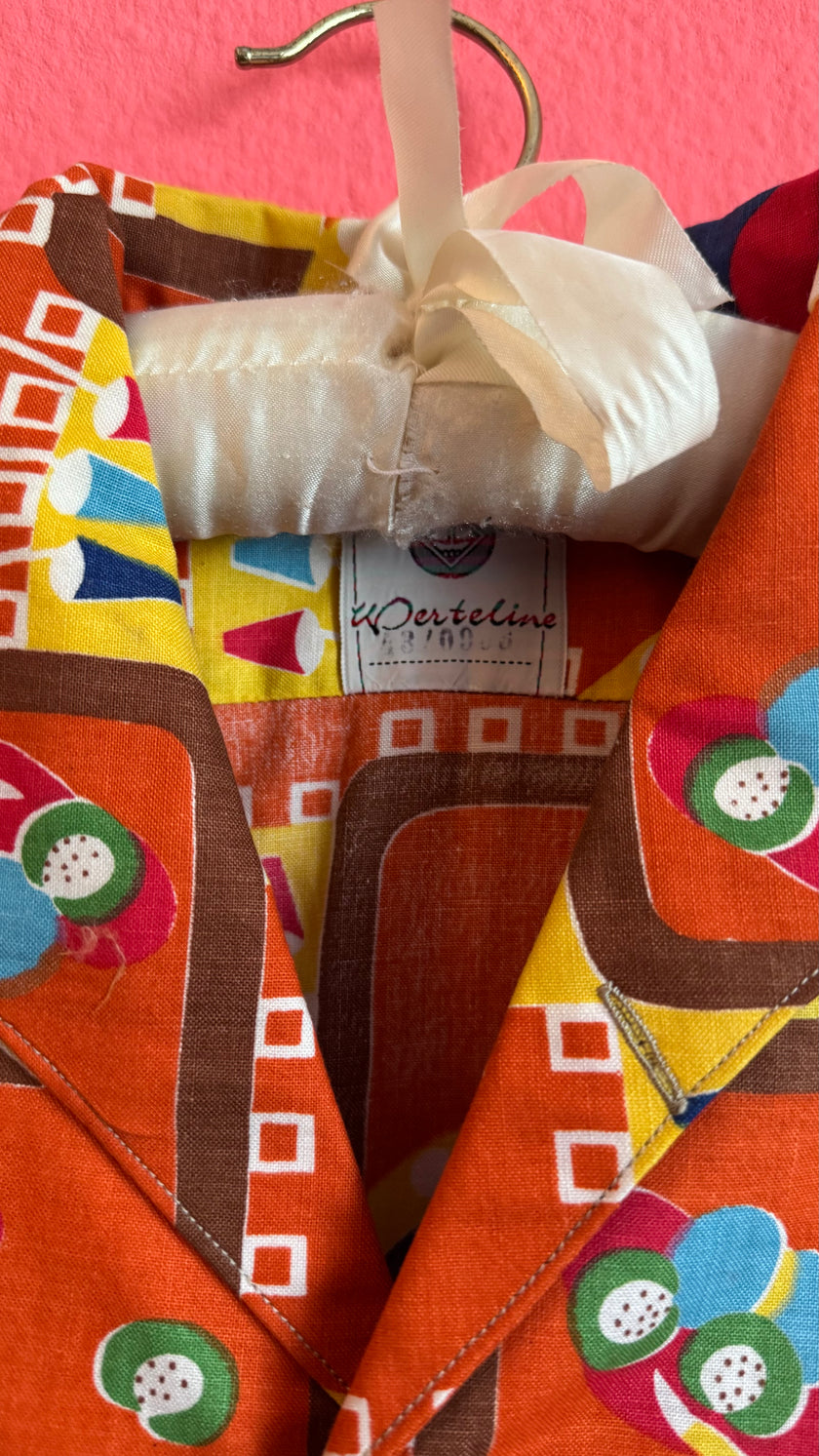 Vintage 1970s Orange Novelty Fruit Print Short-Sleeve Shirt