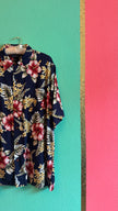 Vintage 1990s Lands’ End Navy Hibiscus Hawaiian Shirt