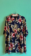 Vintage 1990s Lands’ End Navy Hibiscus Hawaiian Shirt