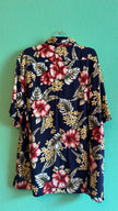 Vintage 1990s Lands’ End Navy Hibiscus Hawaiian Shirt
