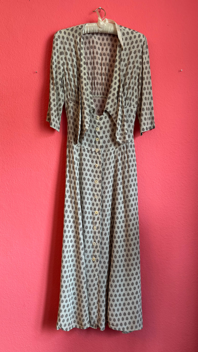 Vintage 1980s Ivory and Taupe Spotted Maxi Dress Set