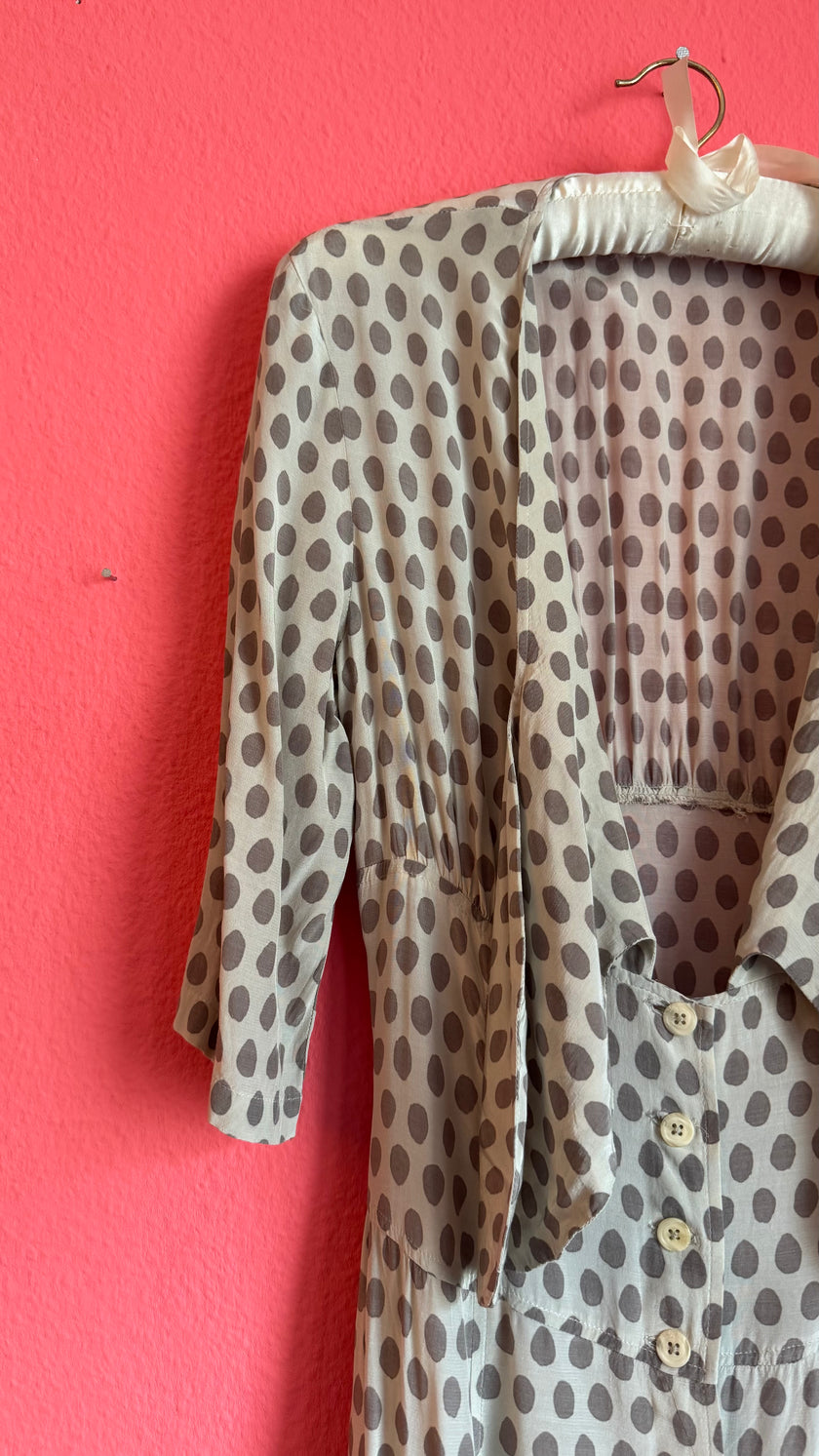 Vintage 1980s Ivory and Taupe Spotted Maxi Dress Set