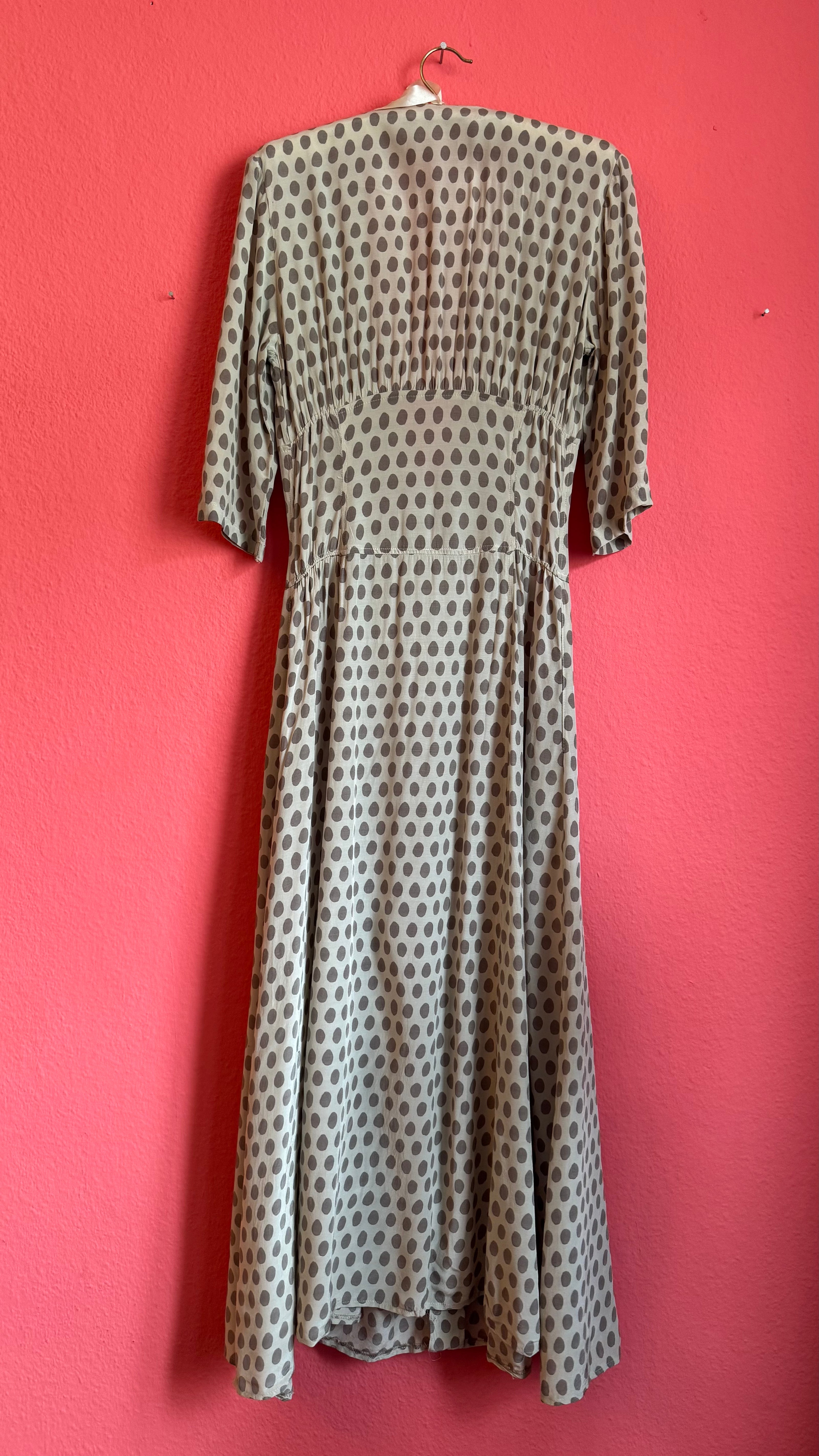 Vintage 1980s Ivory and Taupe Spotted Maxi Dress Set
