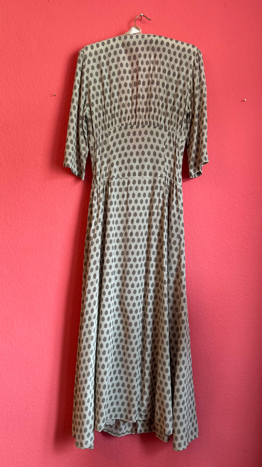 Vintage 1980s Ivory and Taupe Spotted Maxi Dress Set