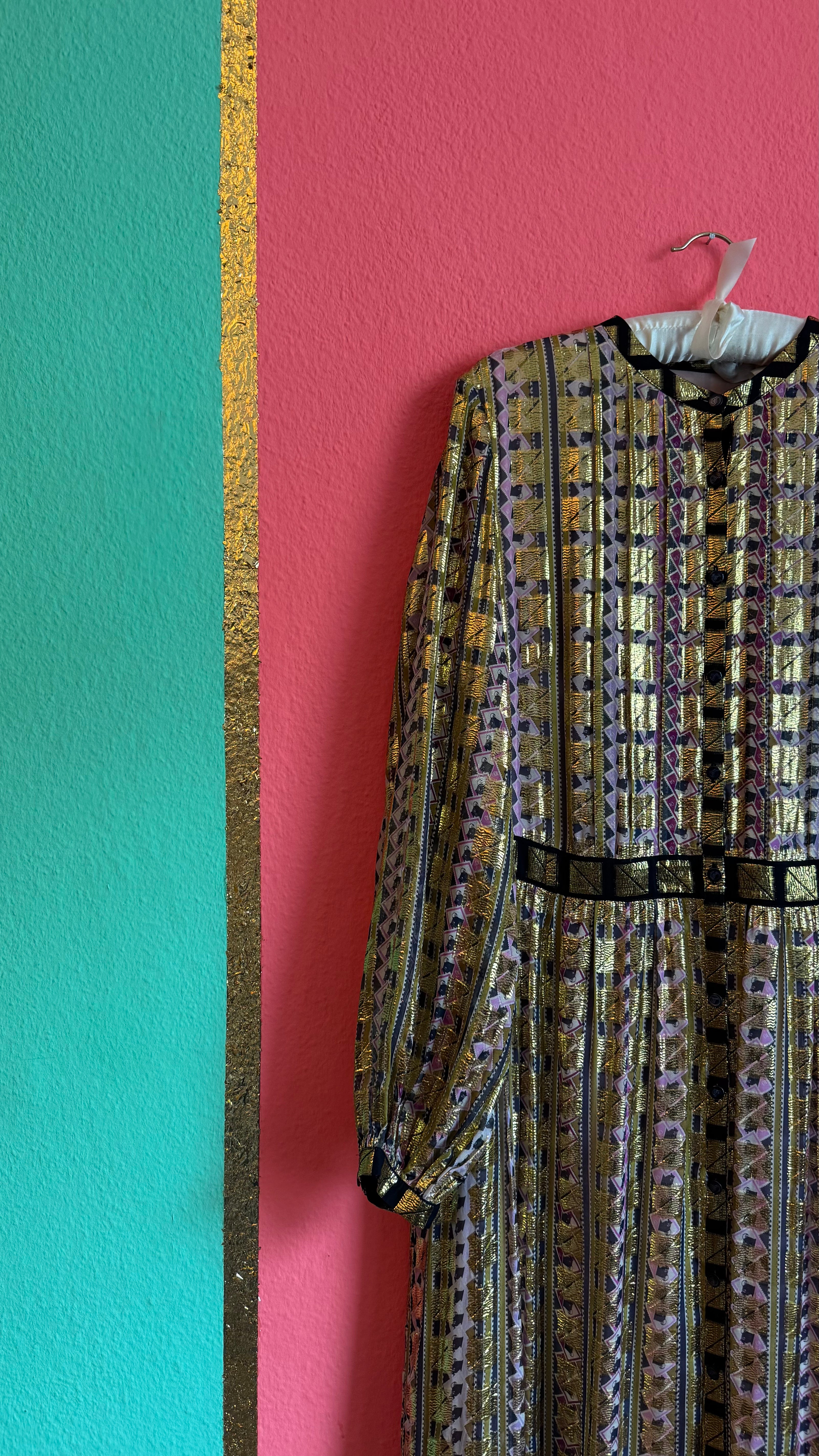 Vintage Temperley 1970s Metallic Geo Maxi Dress