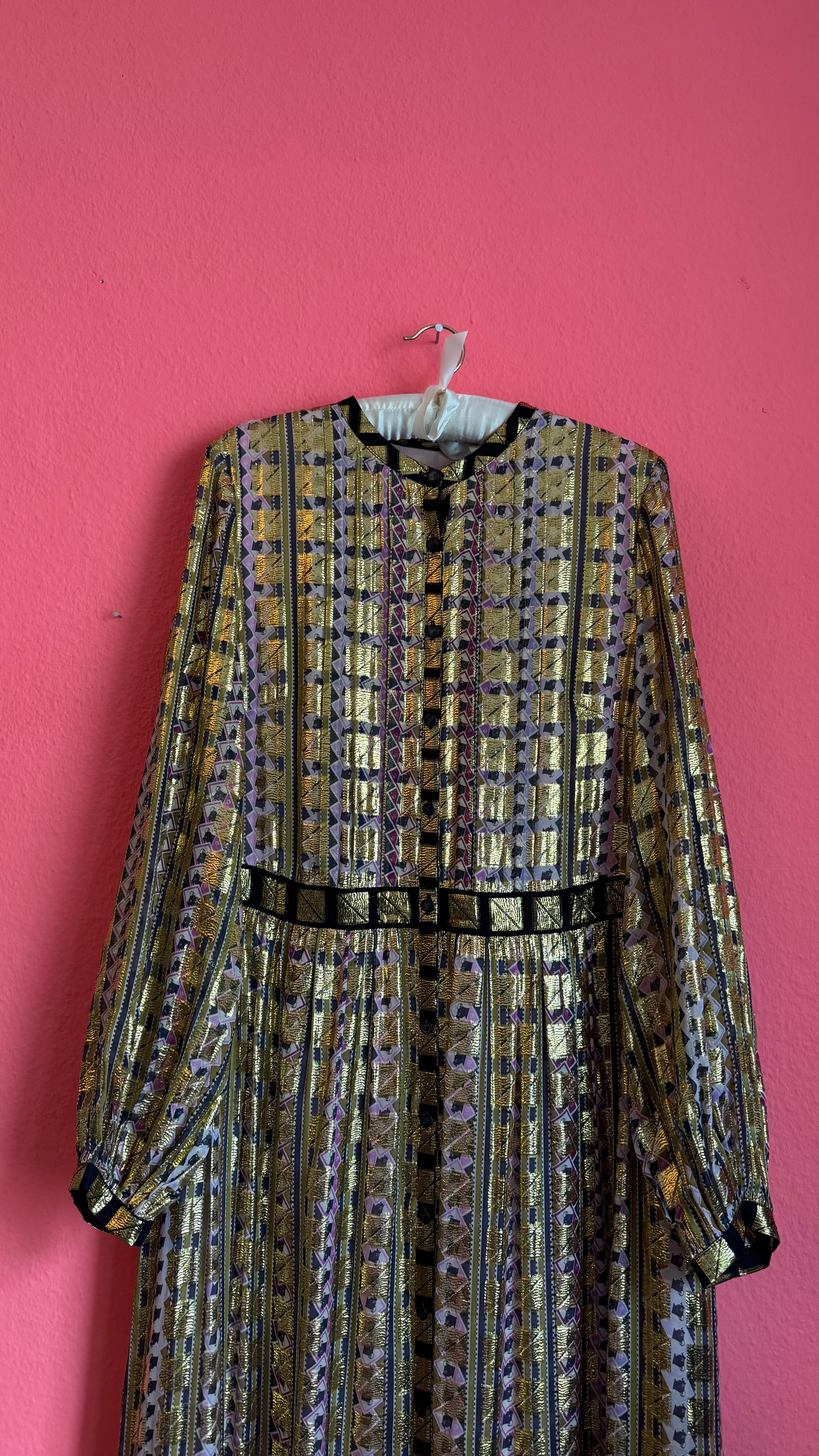 Vintage Temperley 1970s Metallic Geo Maxi Dress