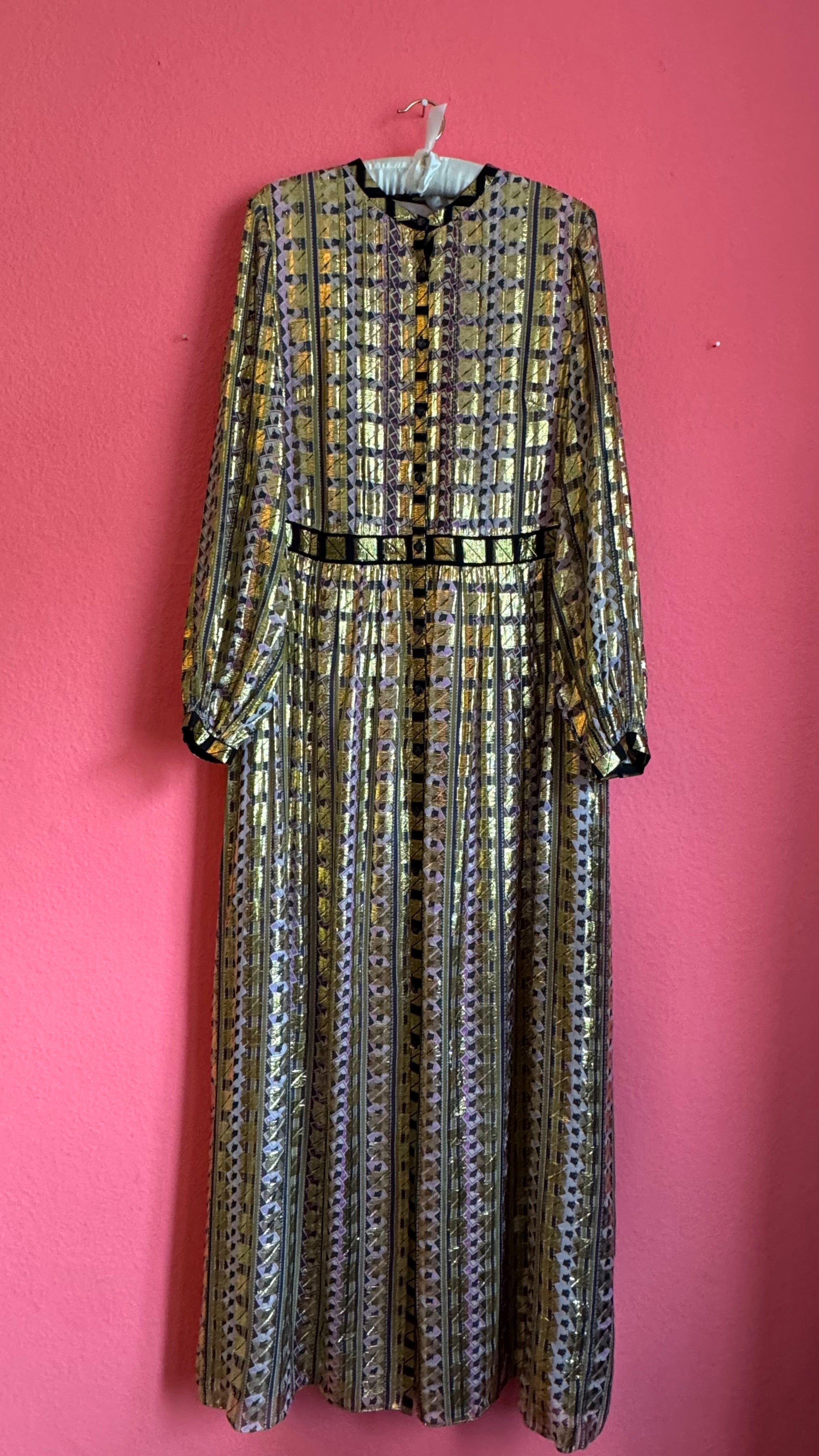 Vintage Temperley 1970s Metallic Geo Maxi Dress