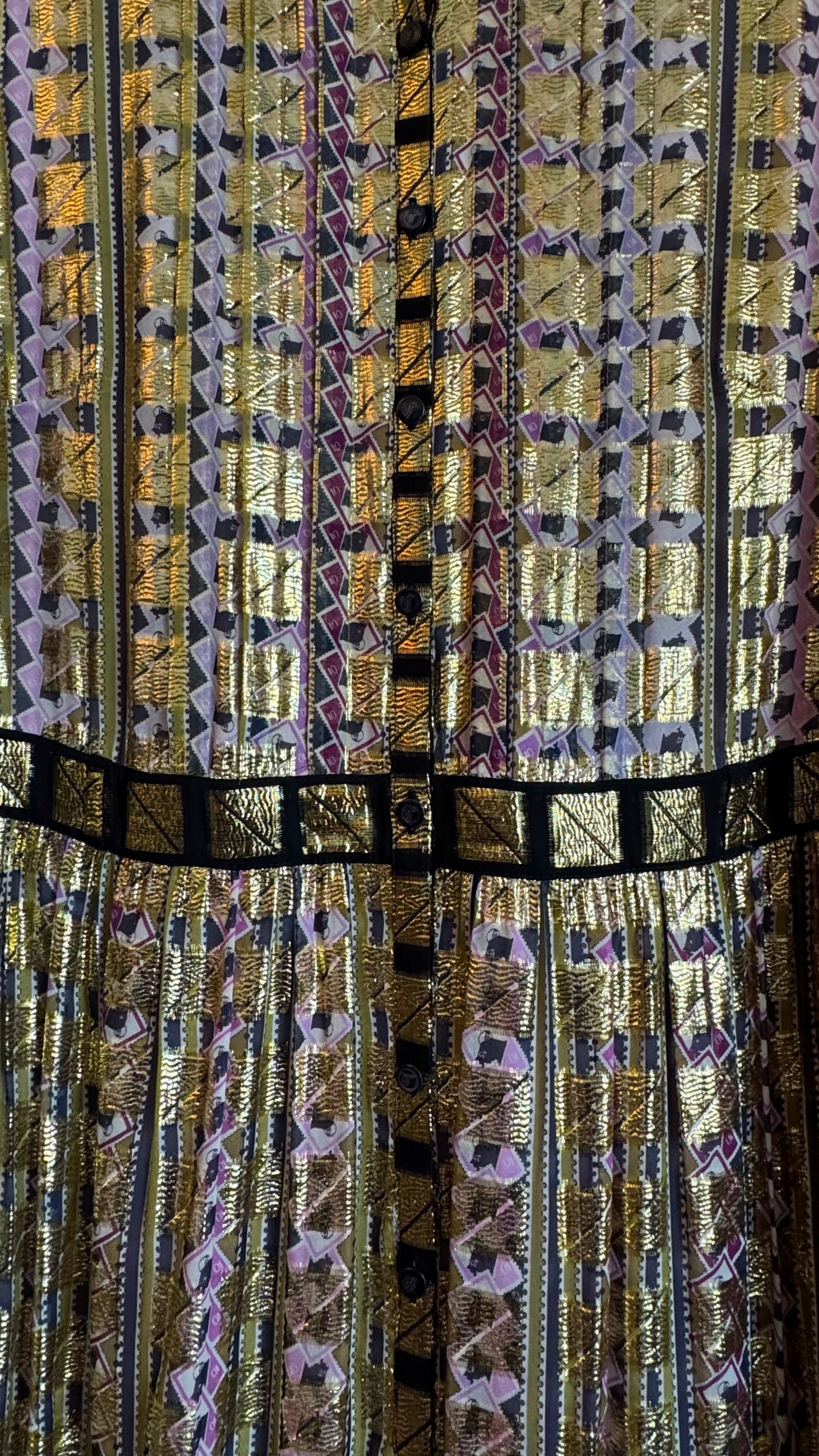 Vintage Temperley 1970s Metallic Geo Maxi Dress