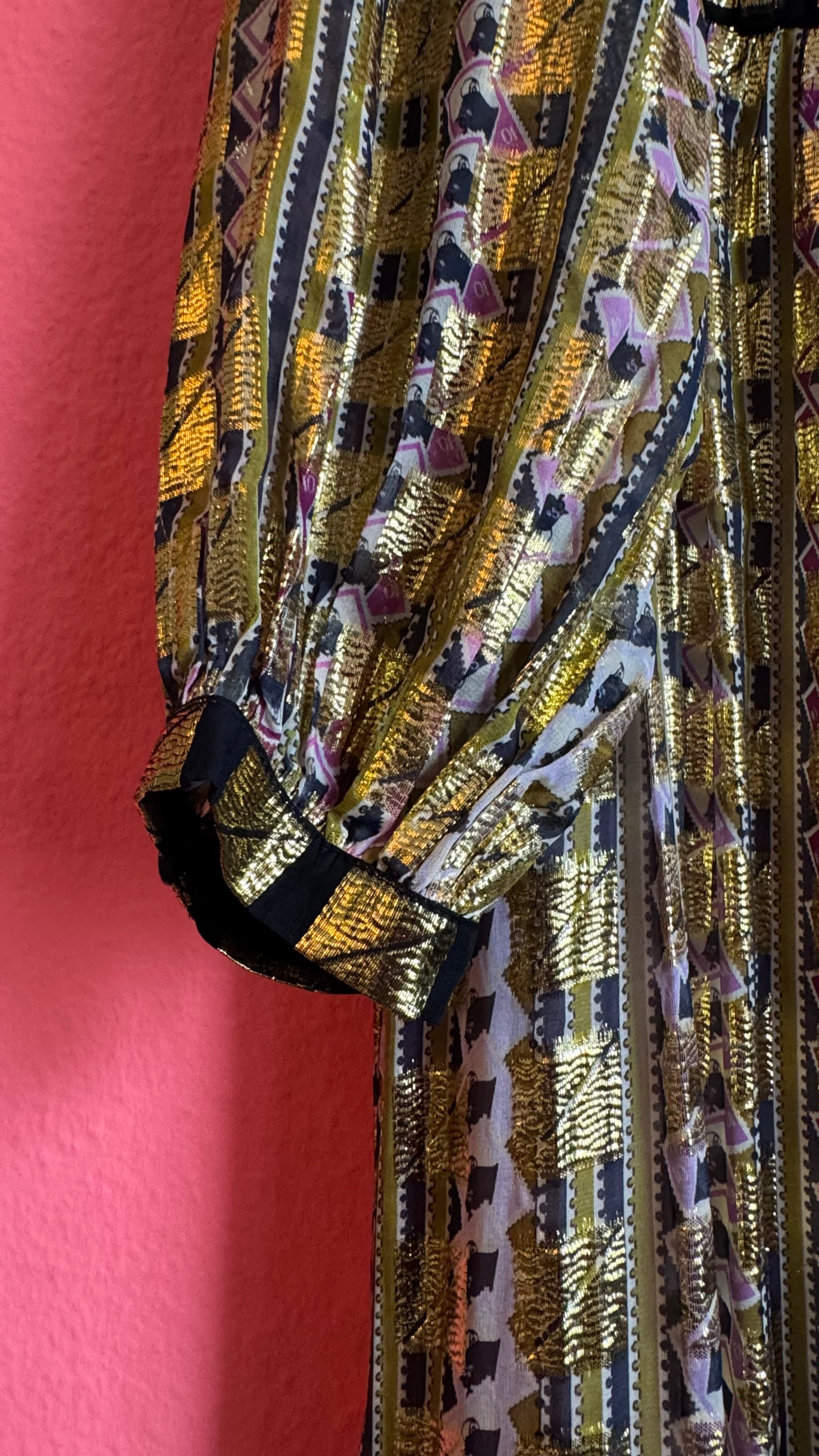 Vintage Temperley 1970s Metallic Geo Maxi Dress