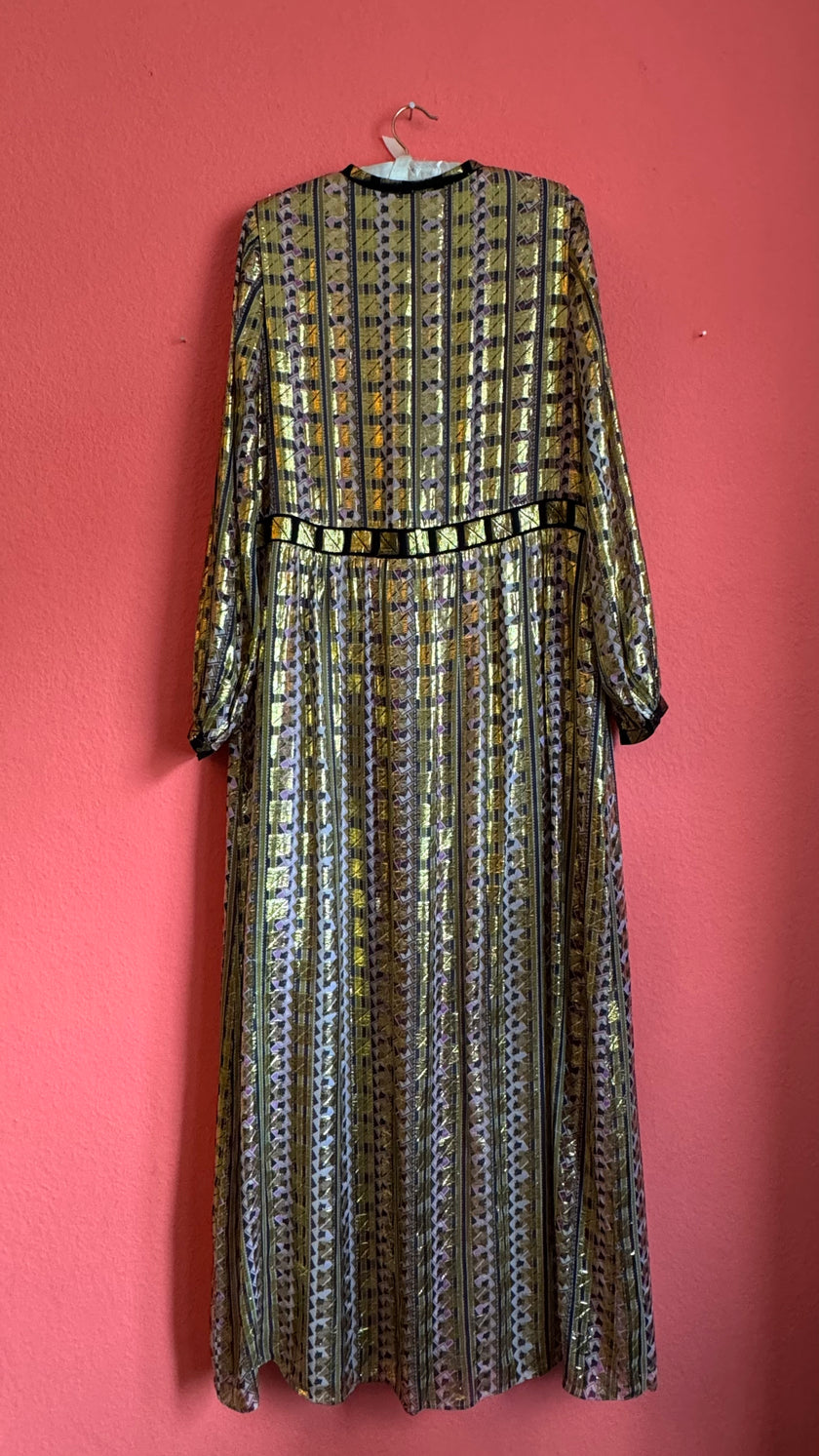 Vintage Temperley 1970s Metallic Geo Maxi Dress