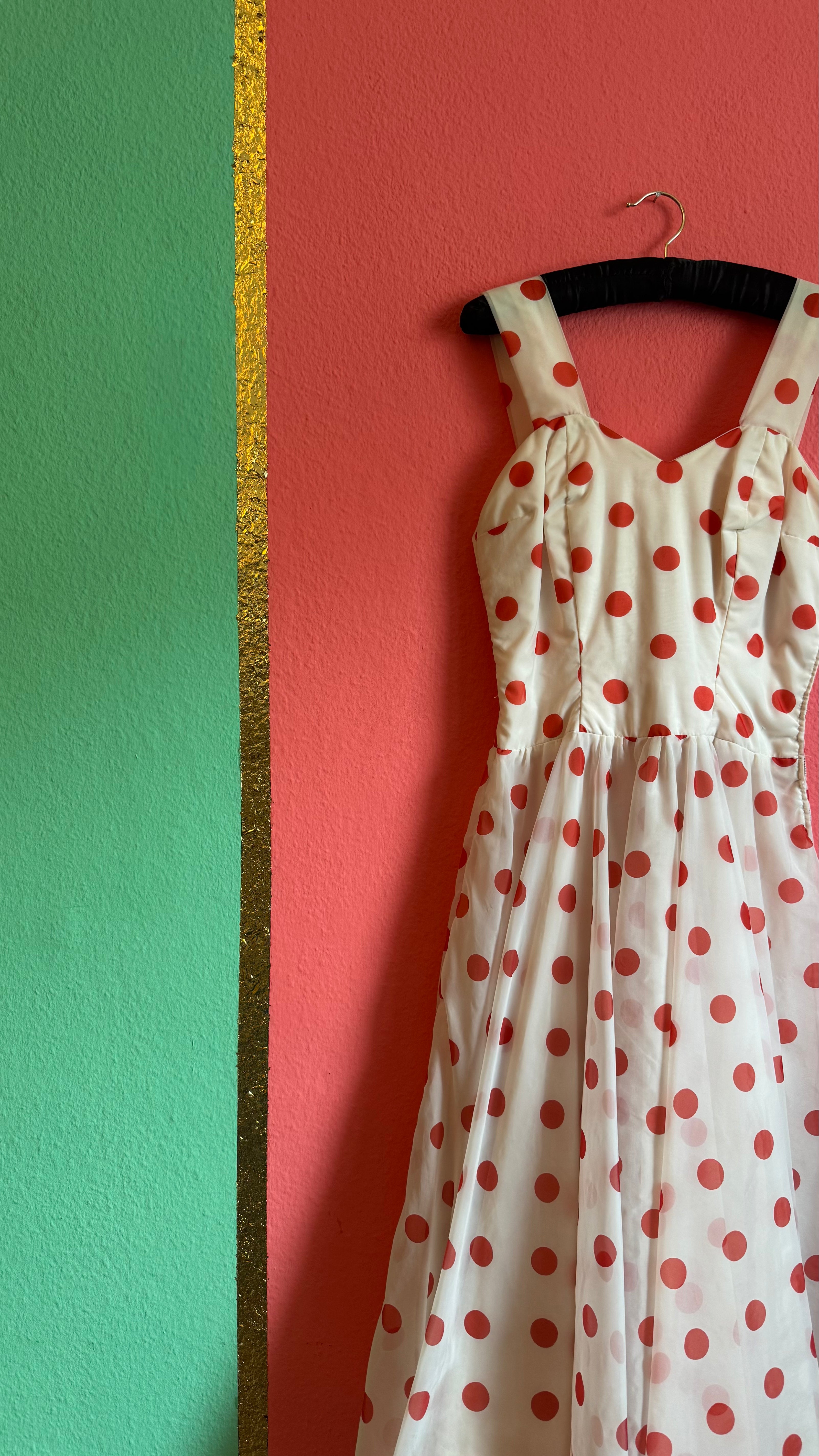 Vintage 1950s White And Red Polka Dot Dress