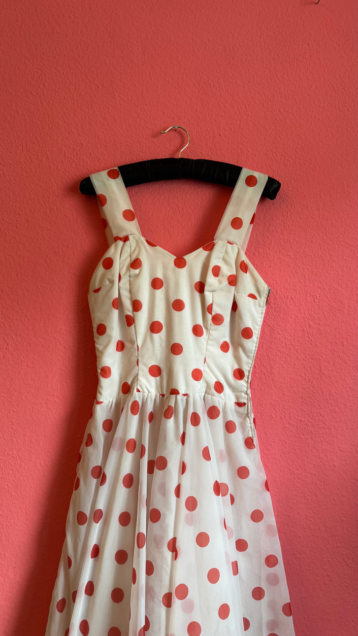 Vintage 1950s White And Red Polka Dot Dress