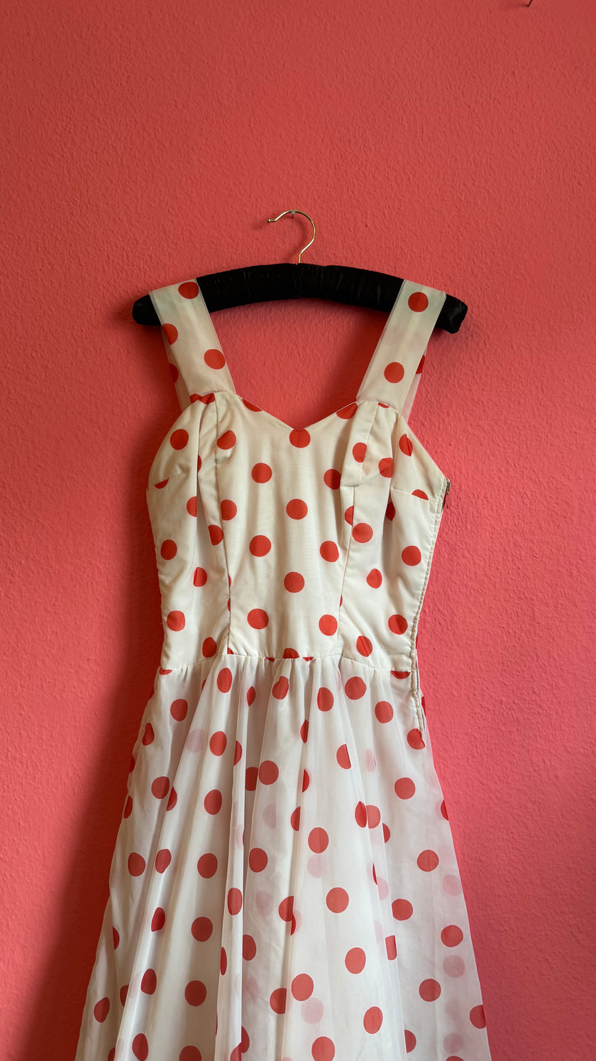 Vintage 1950s White And Red Polka Dot Dress