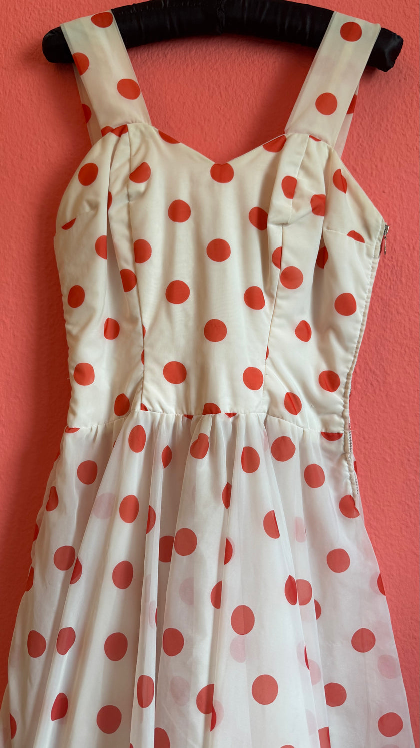 Vintage 1950s White And Red Polka Dot Dress