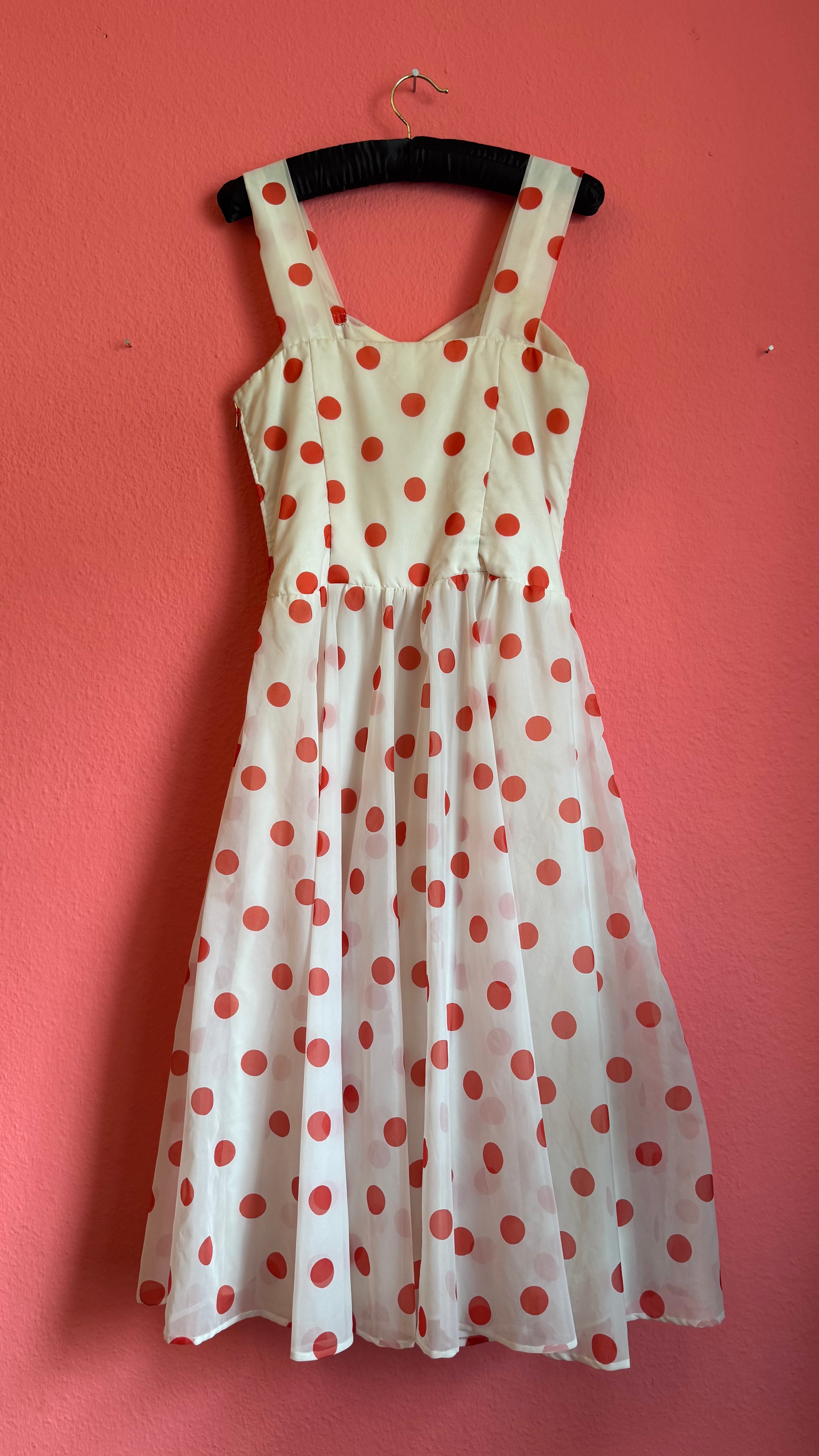 Vintage 1950s White And Red Polka Dot Dress