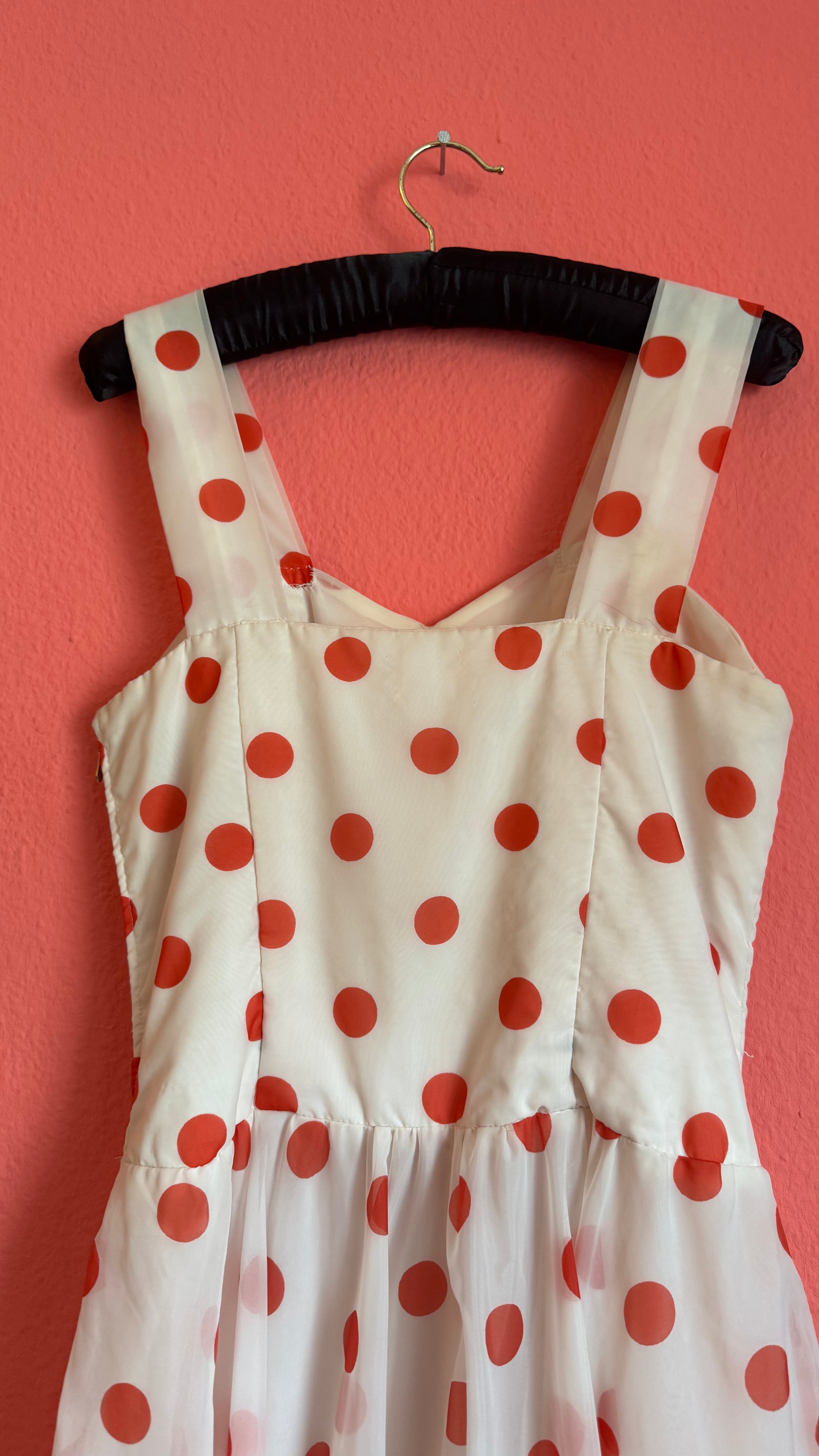 Vintage 1950s White And Red Polka Dot Dress