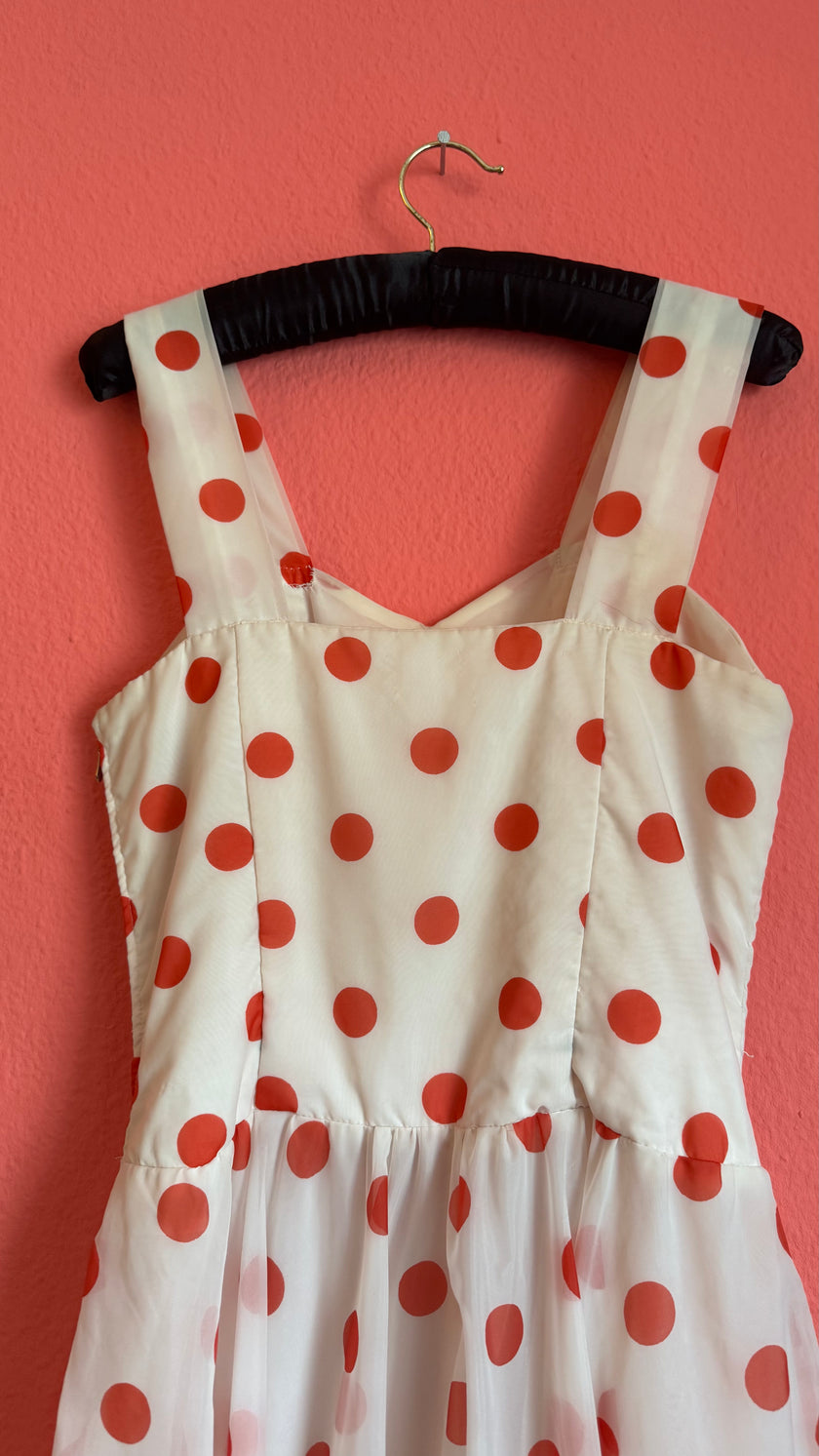 Vintage 1950s White And Red Polka Dot Dress