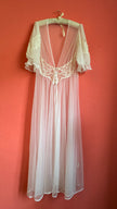 Vintage 1970s Sheer White Lace Peignoir Robe