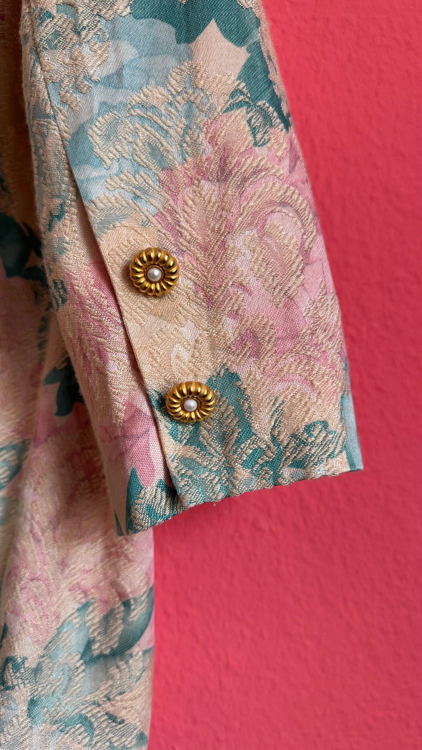 Vintage 1980s Pastel Floral Jacquard Longline Blazer