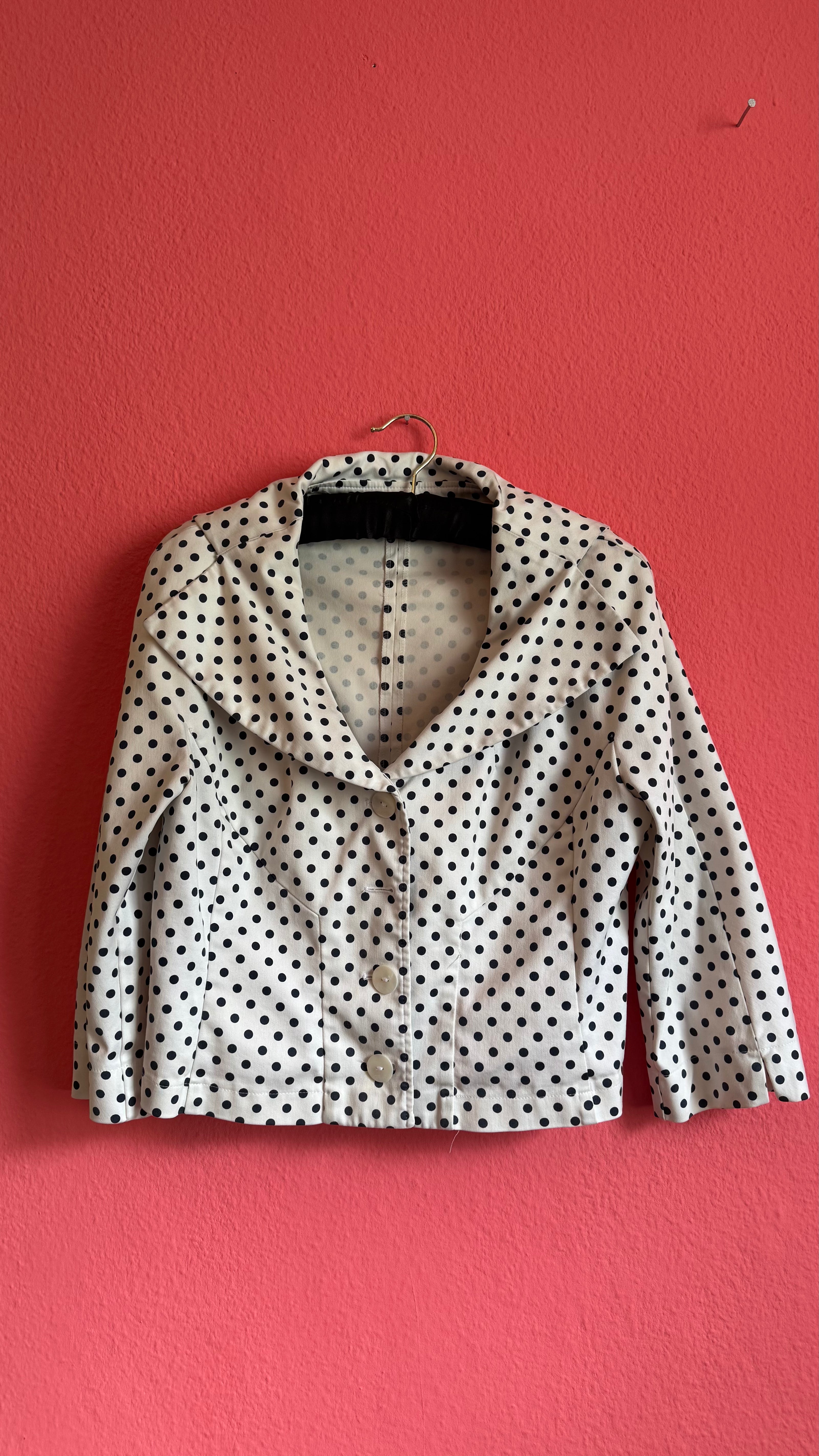 Vintage 1980s Ivory Polka Dot Jacket and Trouser Set