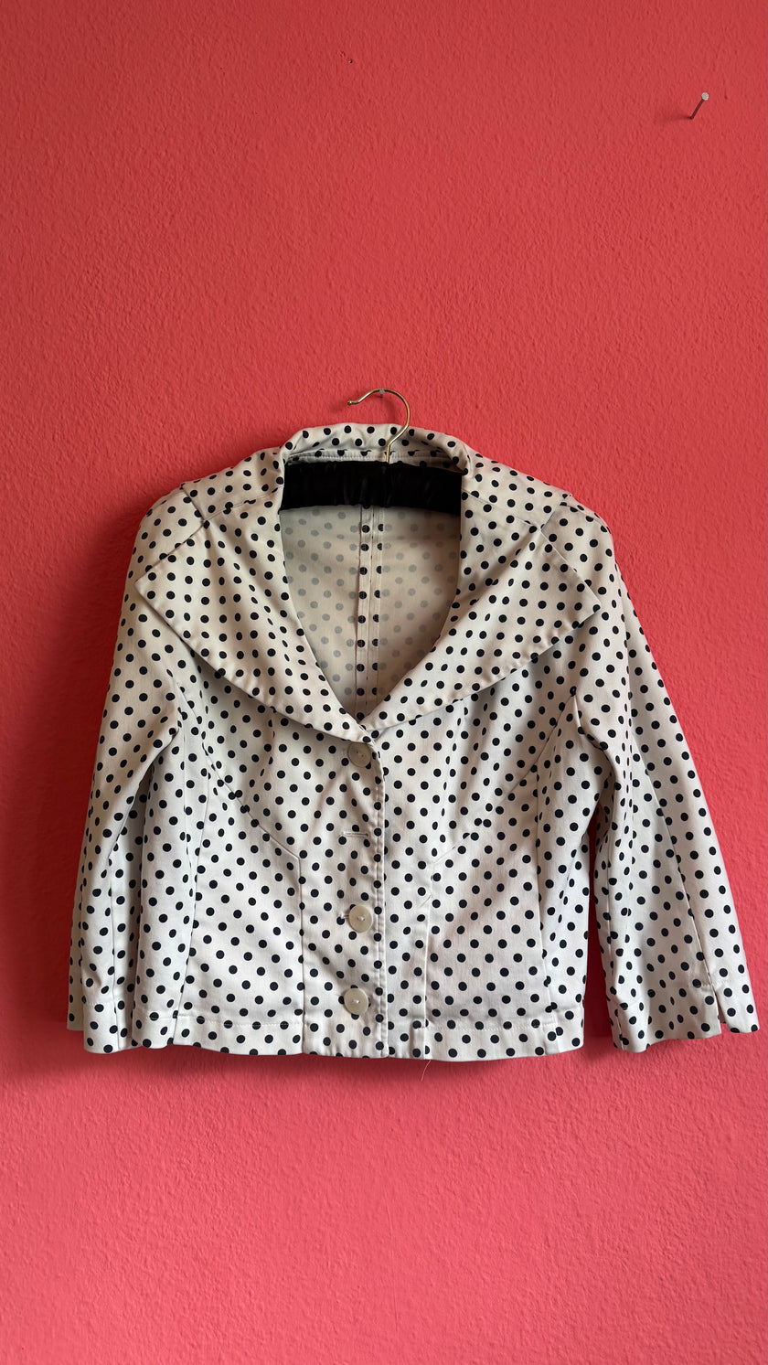 Vintage 1980s Ivory Polka Dot Jacket and Trouser Set