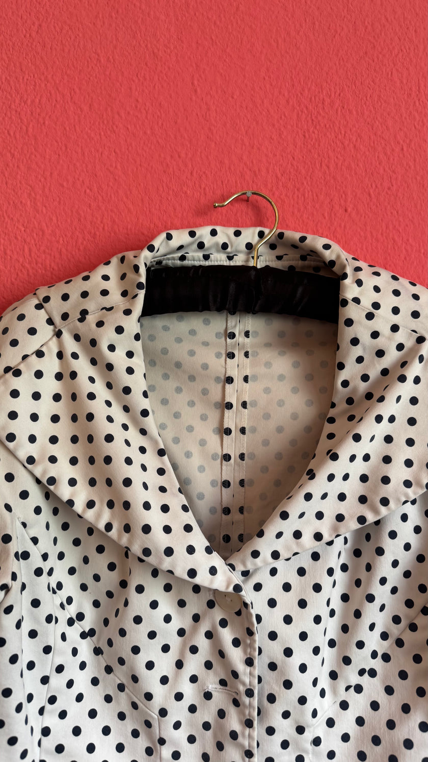 Vintage 1980s Ivory Polka Dot Jacket and Trouser Set