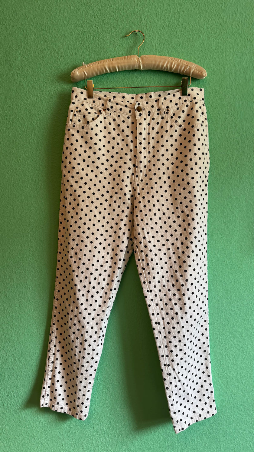 Vintage 1980s Ivory Polka Dot Jacket and Trouser Set
