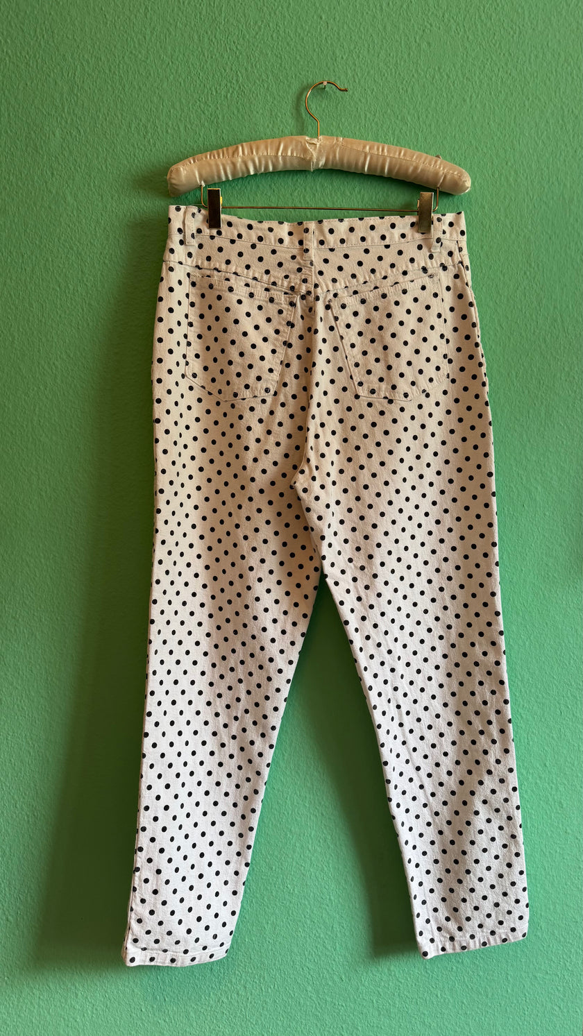 Vintage 1980s Ivory Polka Dot Jacket and Trouser Set