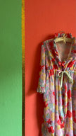 Vintage 1970s Pastel Floral Ruffle Maxi Dress