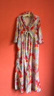 Vintage 1970s Pastel Floral Ruffle Maxi Dress