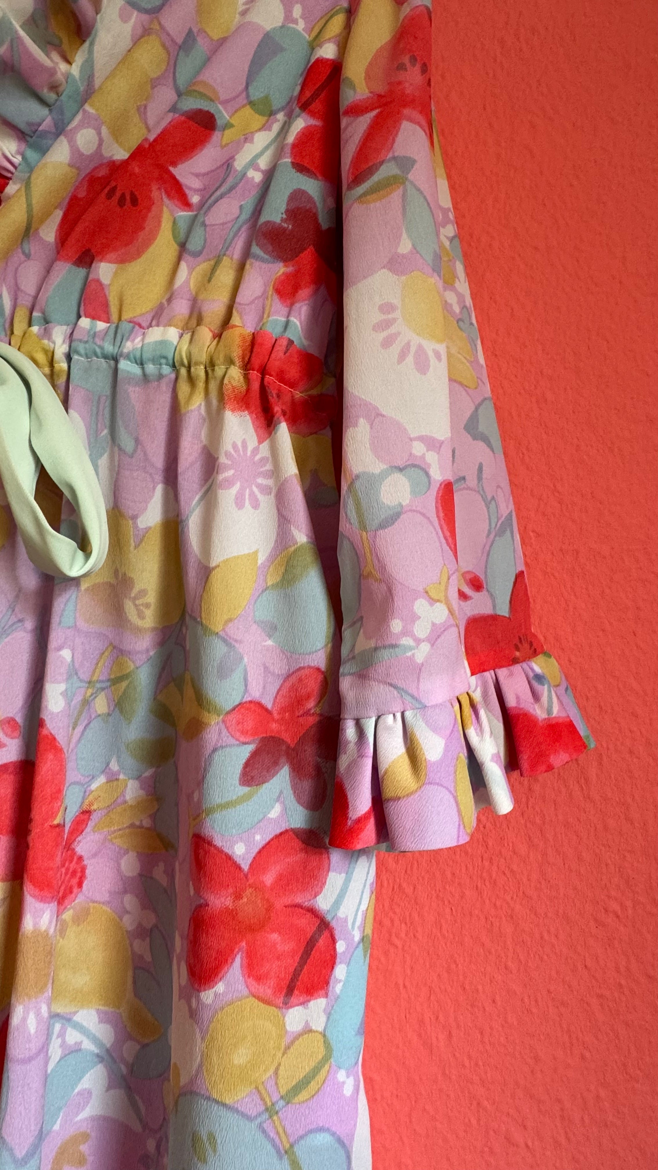 Vintage 1970s Pastel Floral Ruffle Maxi Dress