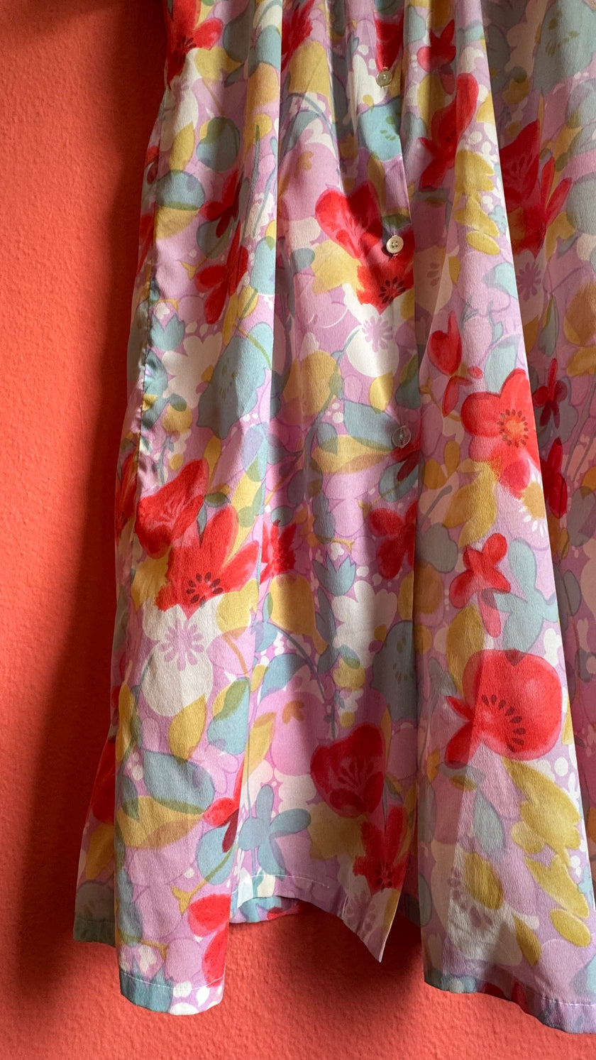 Vintage 1970s Pastel Floral Ruffle Maxi Dress