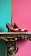 Vintage Early 2000s Red Buckle Pumps by Roger Vivier
