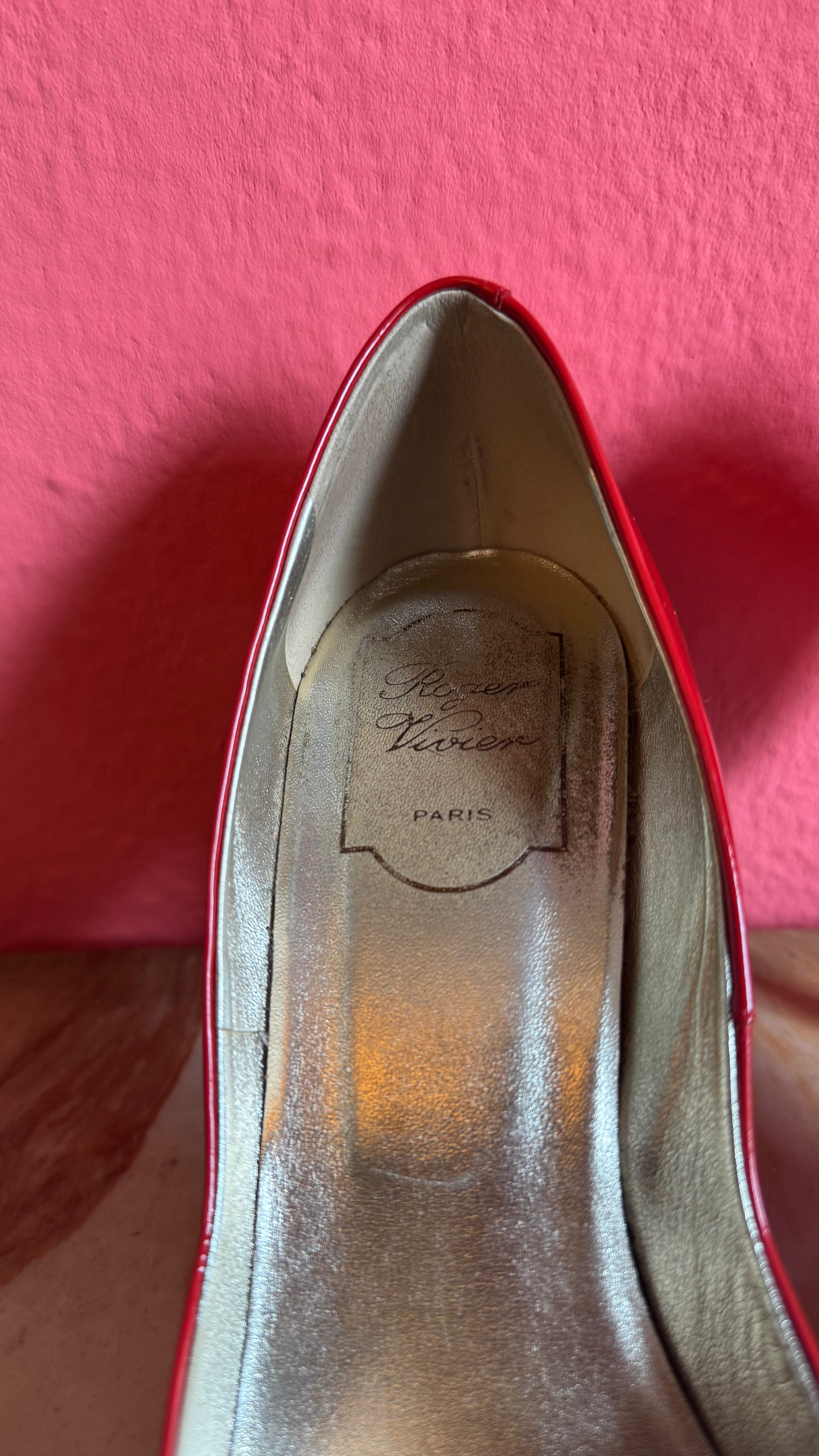Vintage Early 2000s Red Buckle Pumps by Roger Vivier