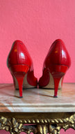 Vintage Early 2000s Red Buckle Pumps by Roger Vivier