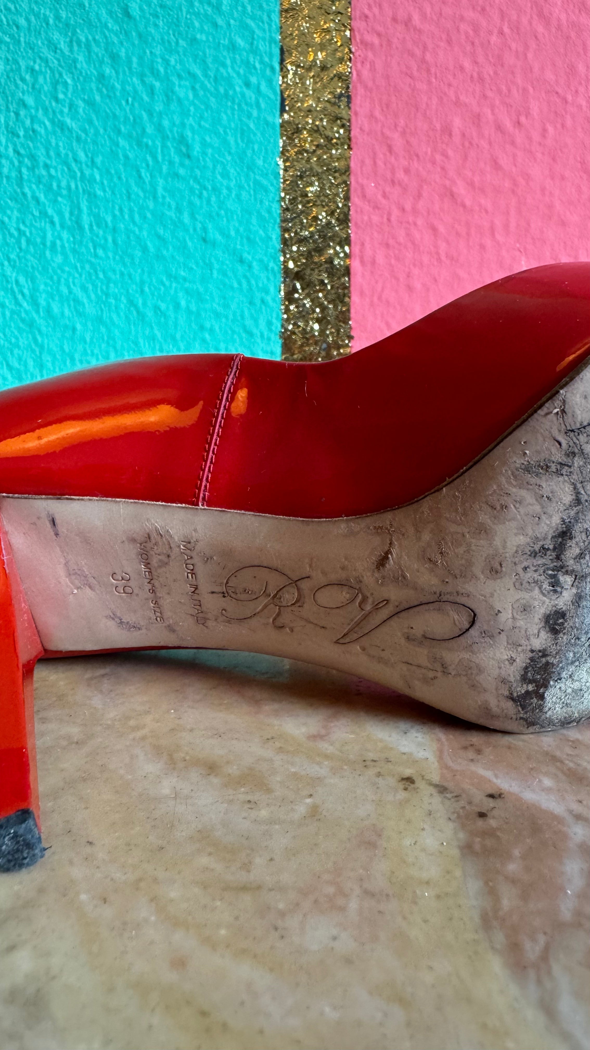 Vintage Early 2000s Red Buckle Pumps by Roger Vivier