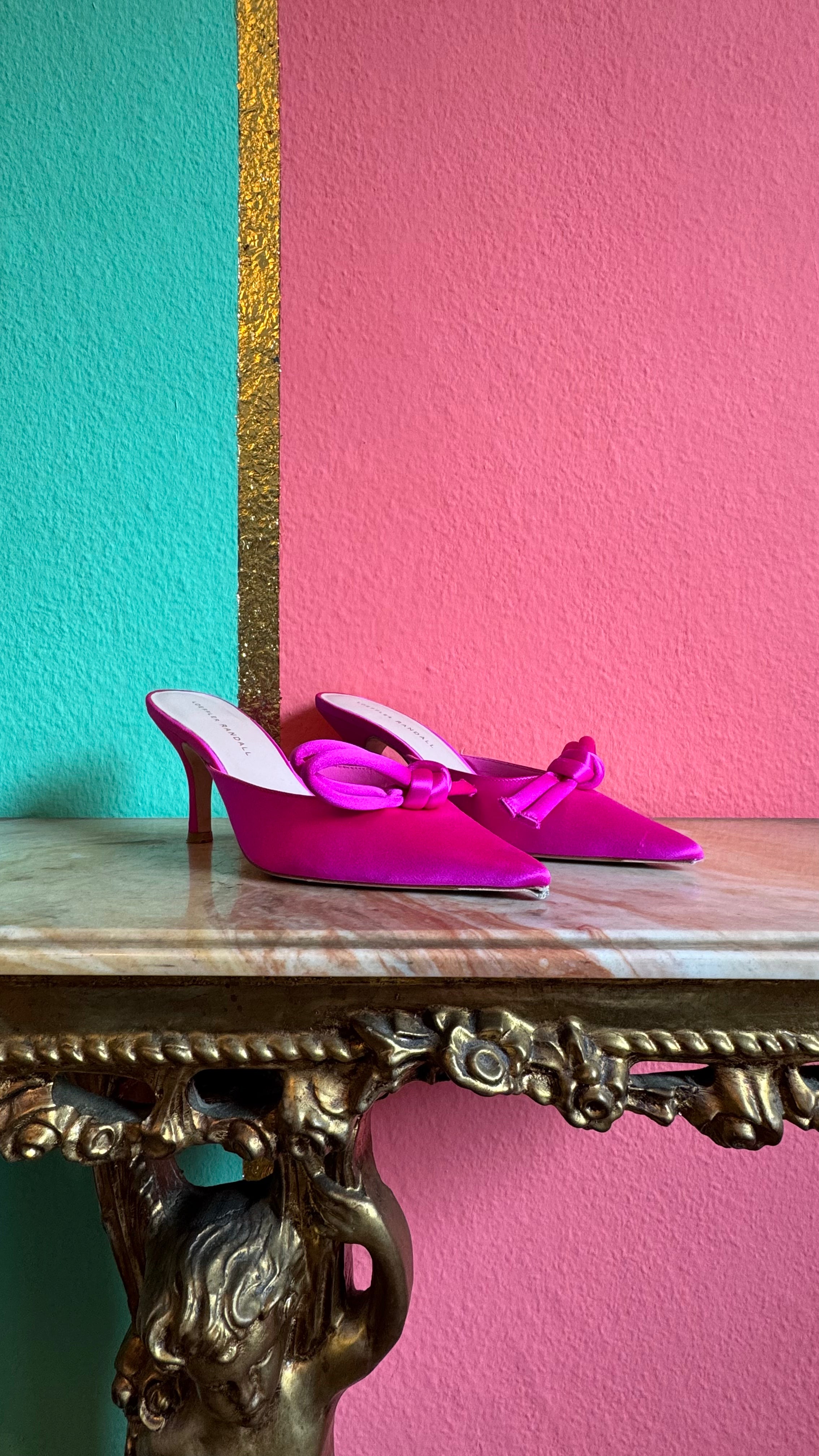 Vintage 2000s Fuchsia Satin Bow Mules by Loeffler Randall