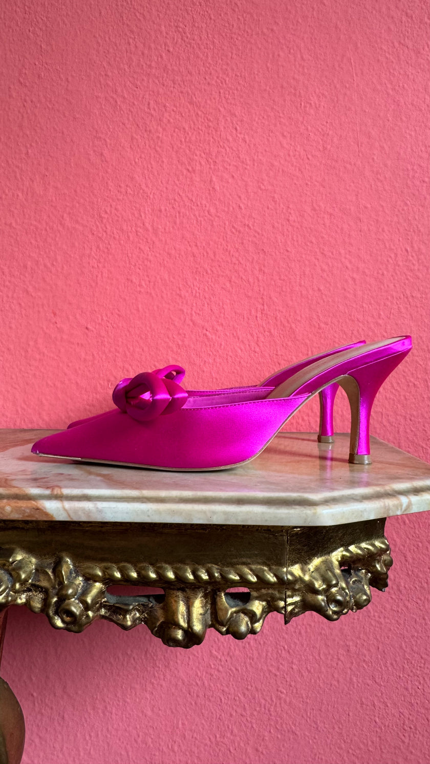 Vintage 2000s Fuchsia Satin Bow Mules by Loeffler Randall