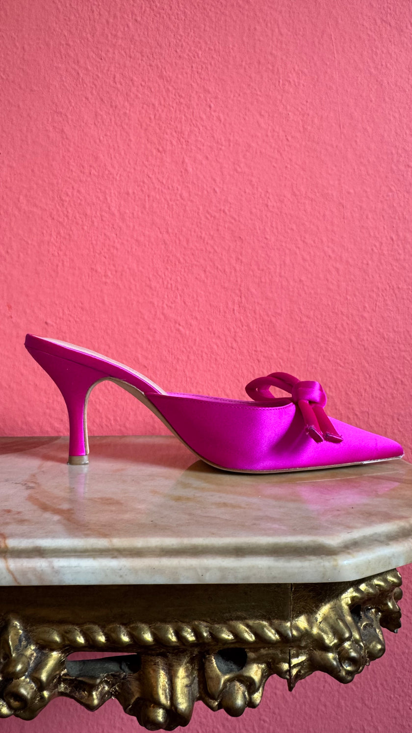 Vintage 2000s Fuchsia Satin Bow Mules by Loeffler Randall