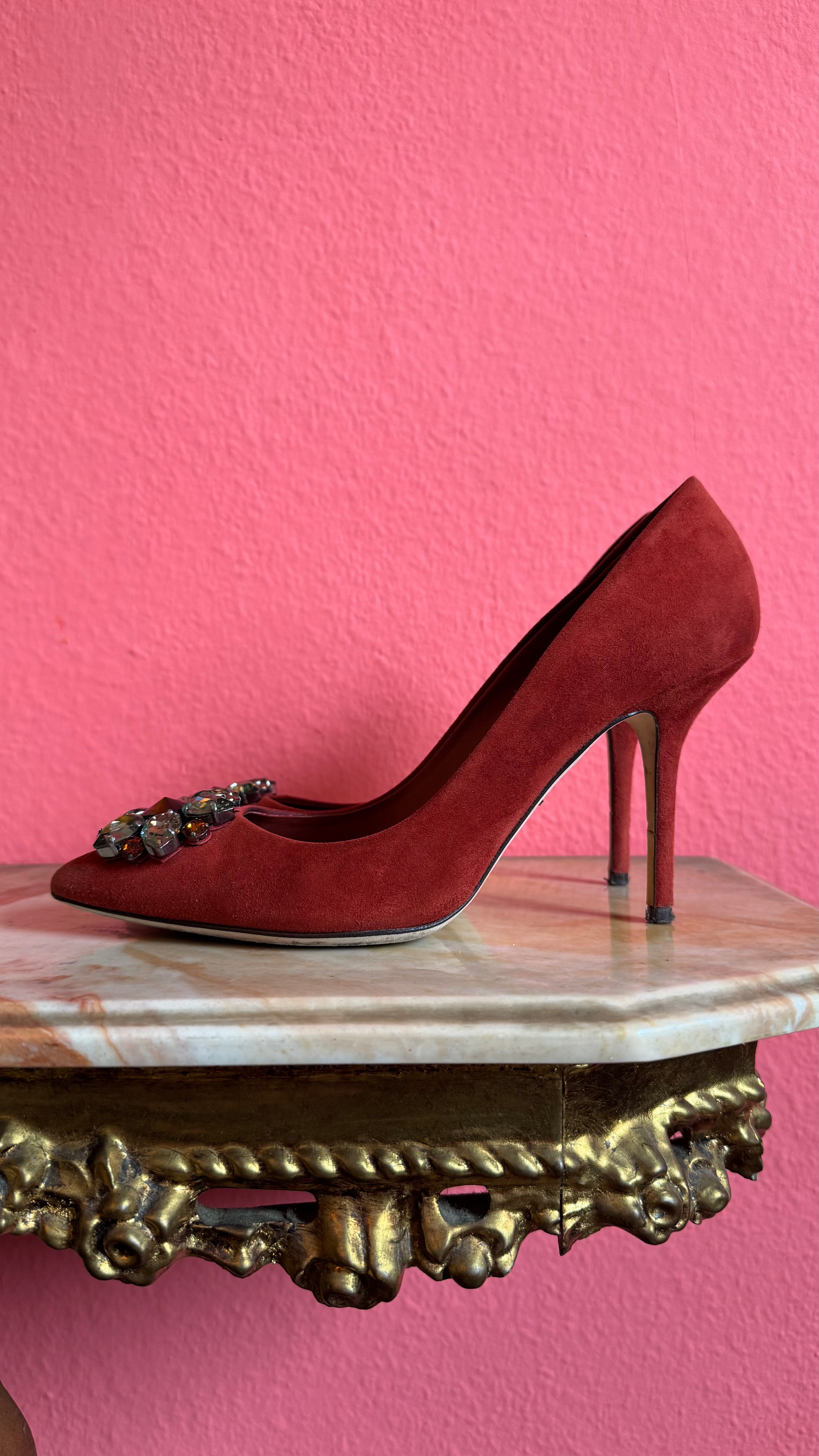 Vintage 2000s Dolce & Gabbana Burgundy Suede Crystal Pumps