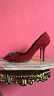 Vintage 2000s Dolce & Gabbana Burgundy Suede Crystal Pumps