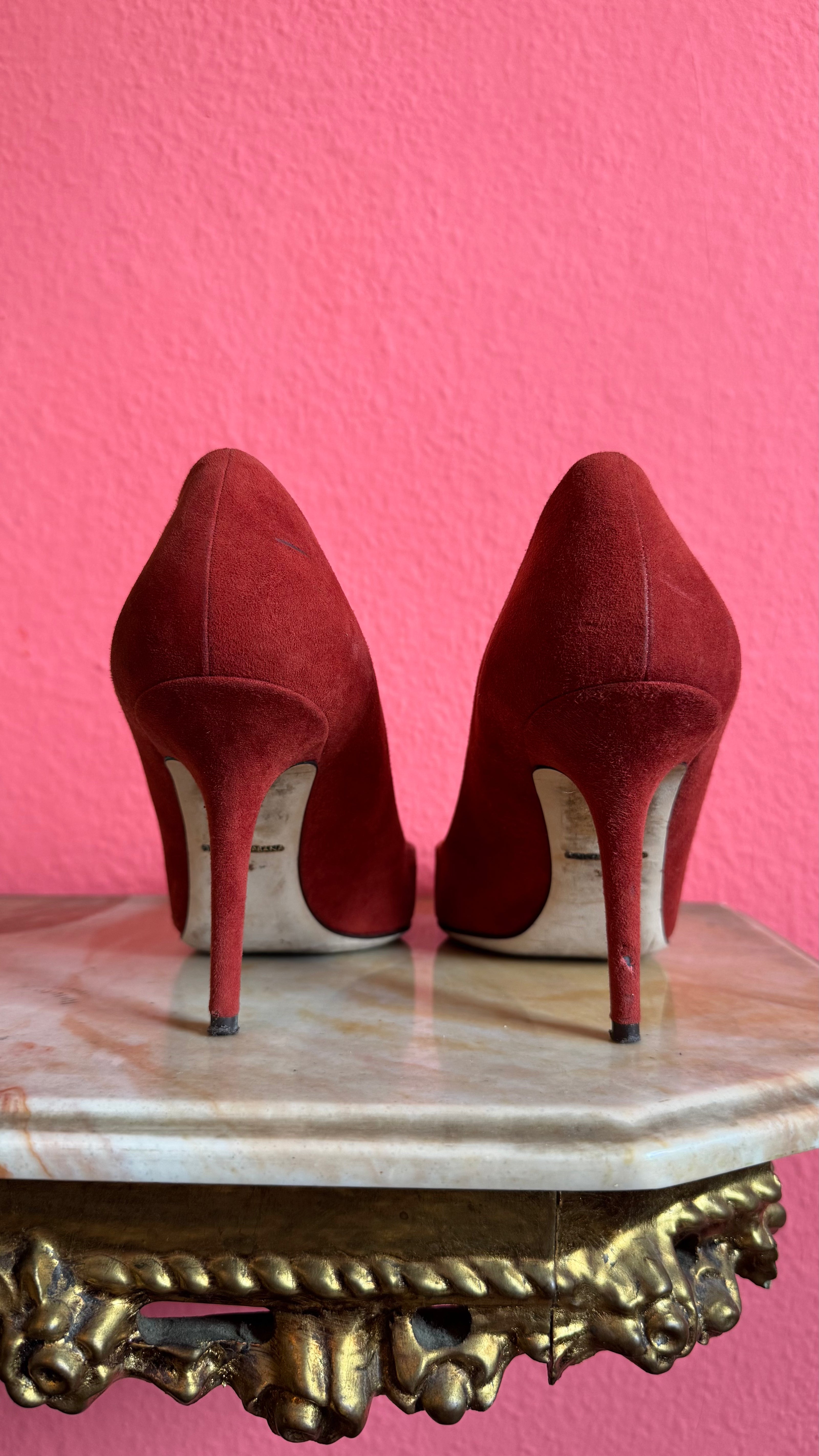 Vintage 2000s Dolce & Gabbana Burgundy Suede Crystal Pumps