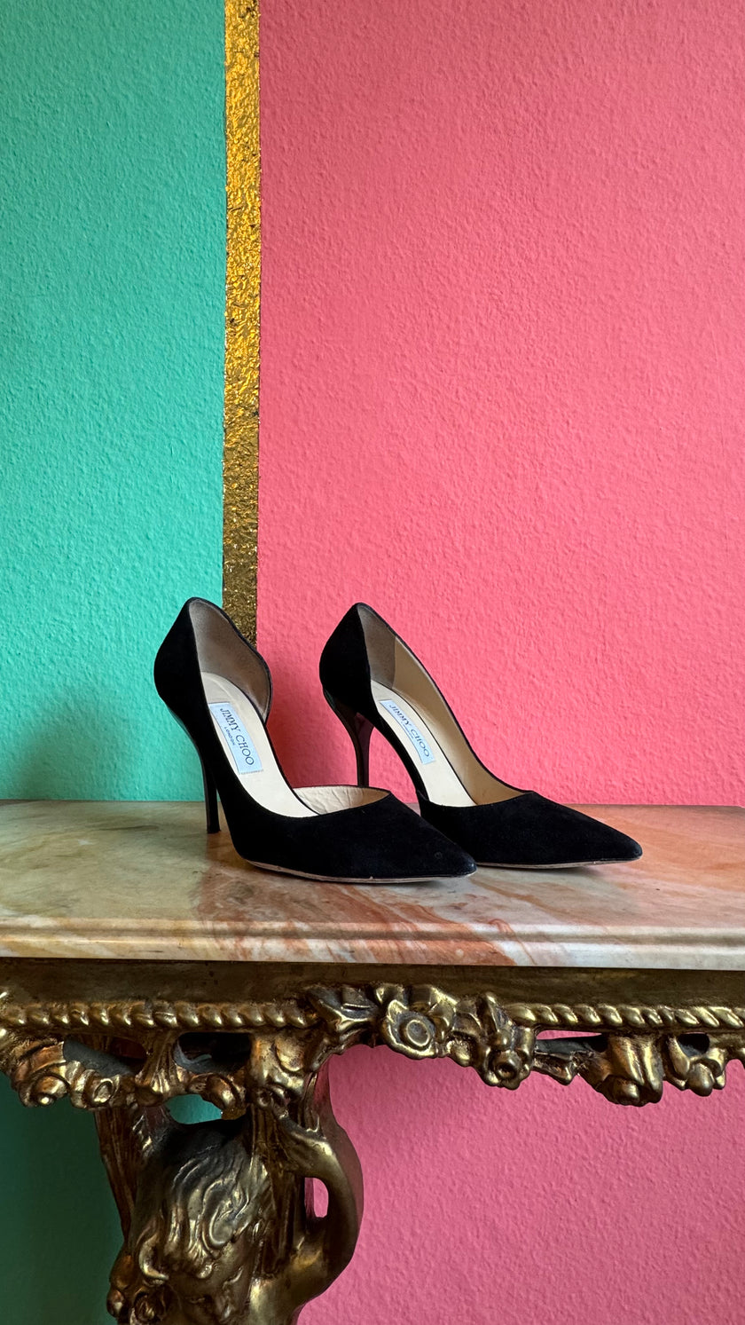 2010s Jimmy Choo Black Suede D’Orsay Pumps