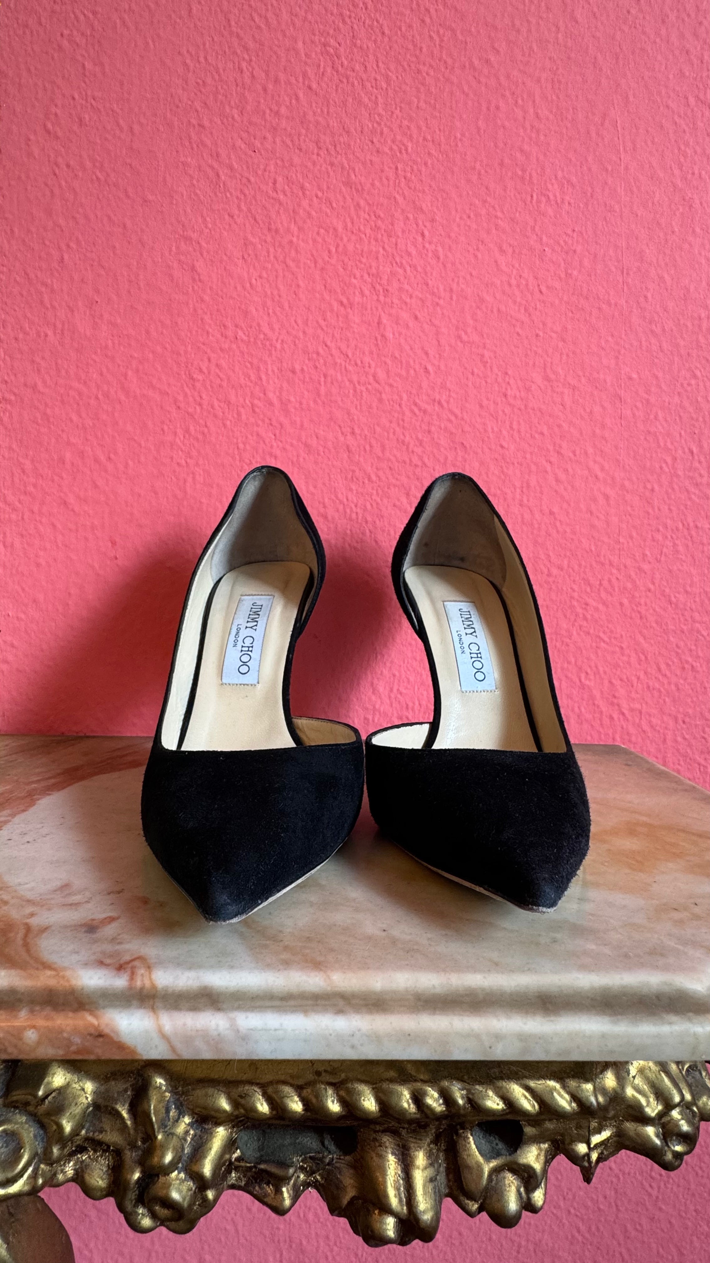 2010s Jimmy Choo Black Suede D’Orsay Pumps